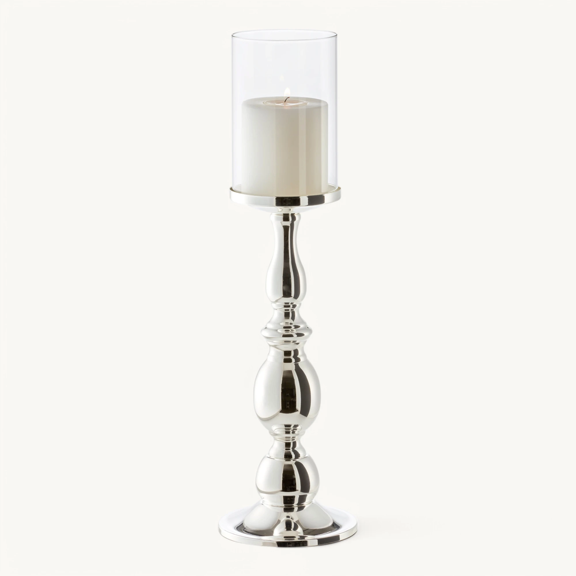 Kerzenleuchter Windlicht Mascha (Höhe 45 cm), edel versilbert, anlaufgeschützt, mit Glasaufsatz