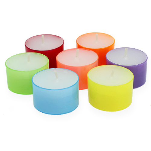 40 Stück Colorlights Summer Teelichter, weiß, bunte Kunststoffhülle, Brenndauer ca. 8 h