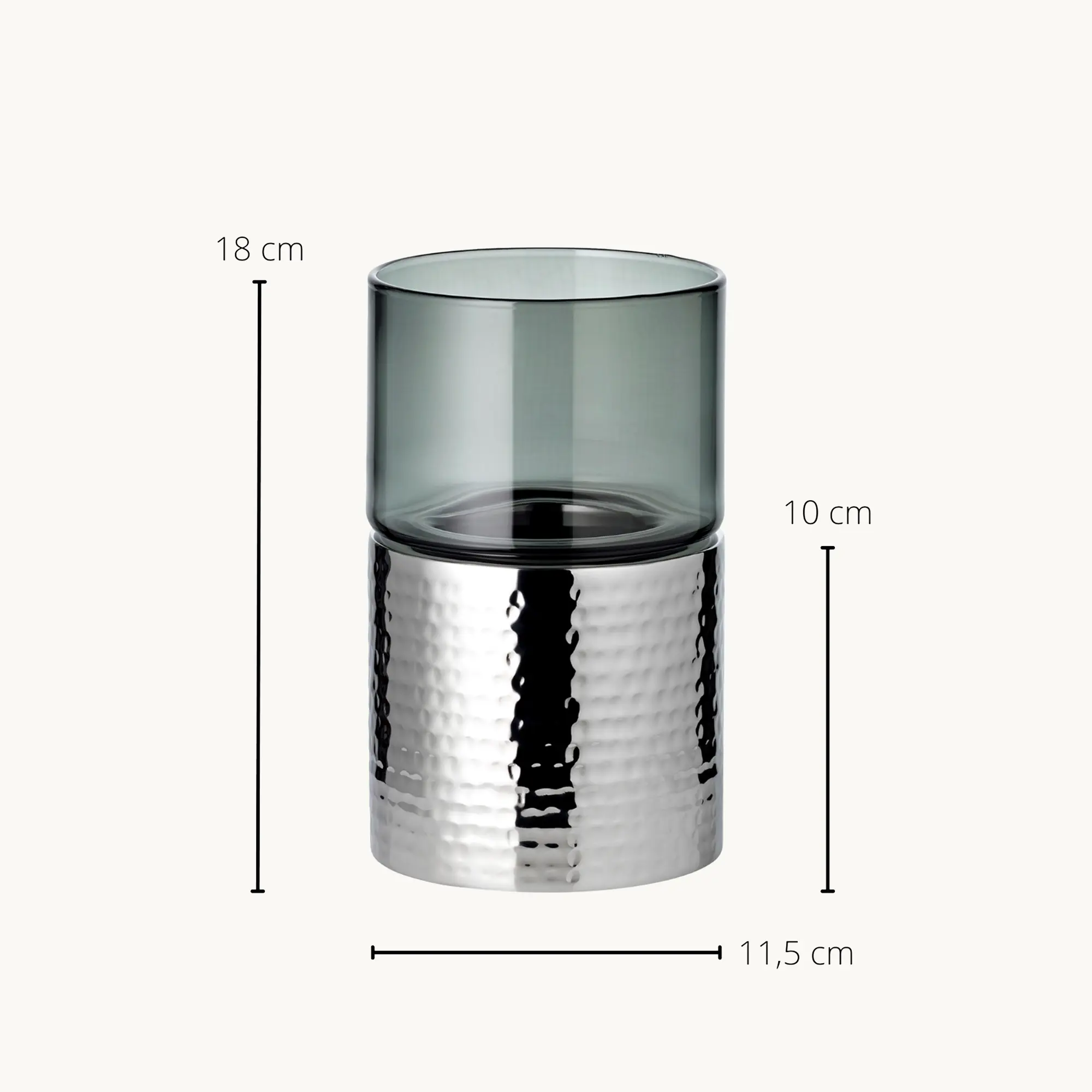 Kerzenleuchter Cosmo (Höhe 18 cm), silberfarben, gehämmert, Edelstahl, hochglanzpoliert
