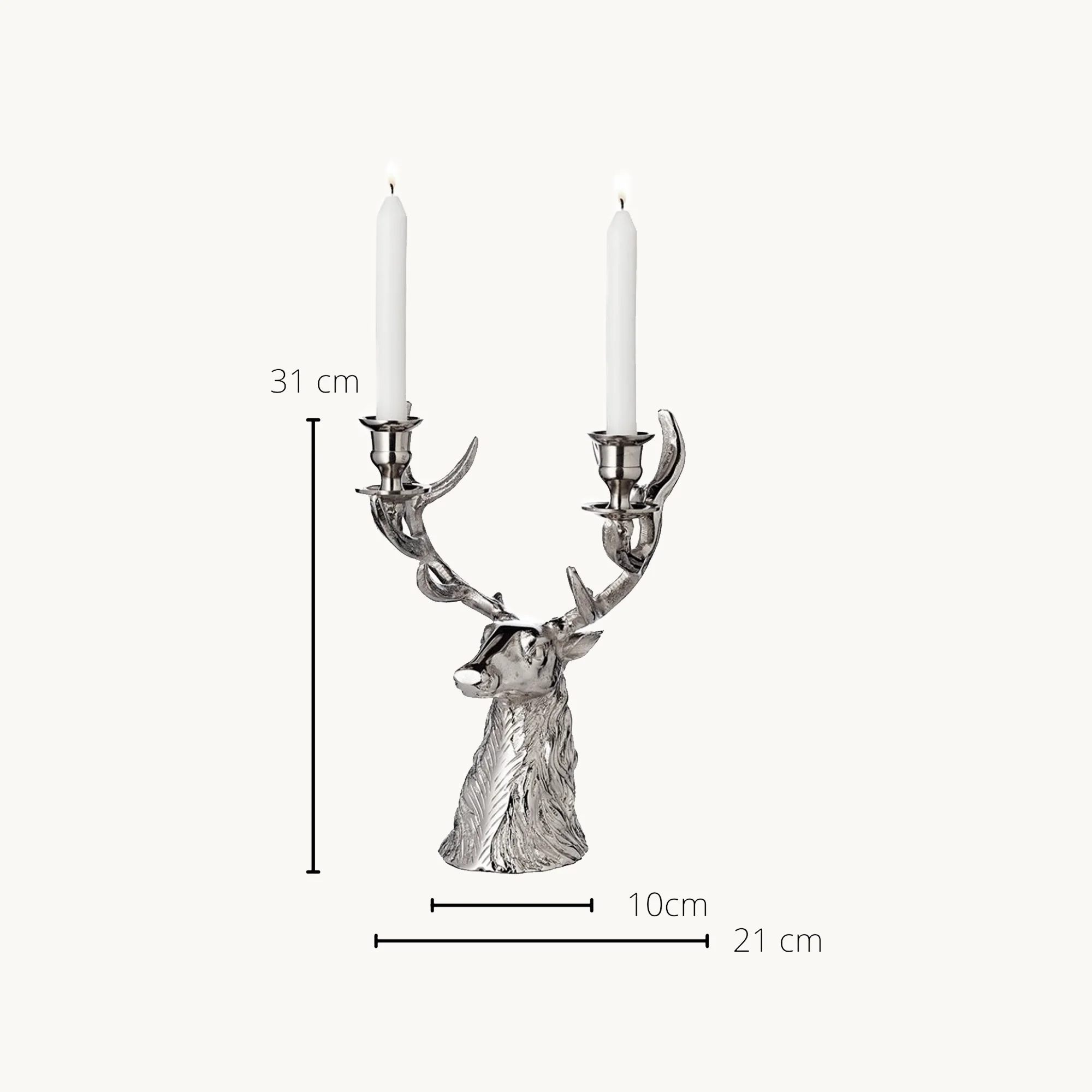 Kerzenleuchter Richard (Höhe 33 cm), silberfarben, Aluminium vernickelt, für 2 Stabkerzen