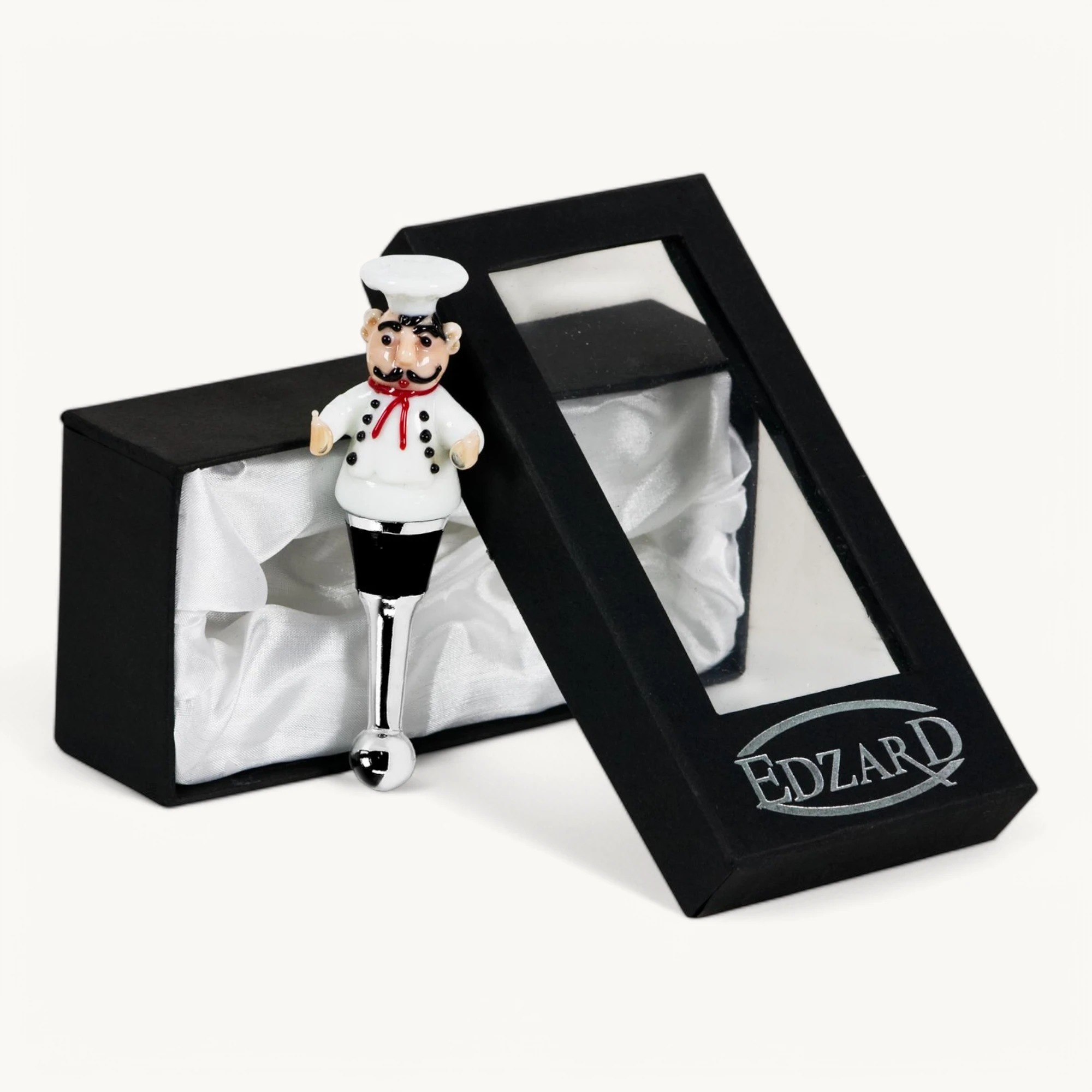 Flaschenverschluss Gourmet (Höhe 12 cm), mit Chefkoch-Figur, Muranoglas-Art, Handarbeit Flaschenverschluss Gourmet (Höhe 12 cm), mit Chefkoch-Figur, Muranoglas-Art, Handarbeit