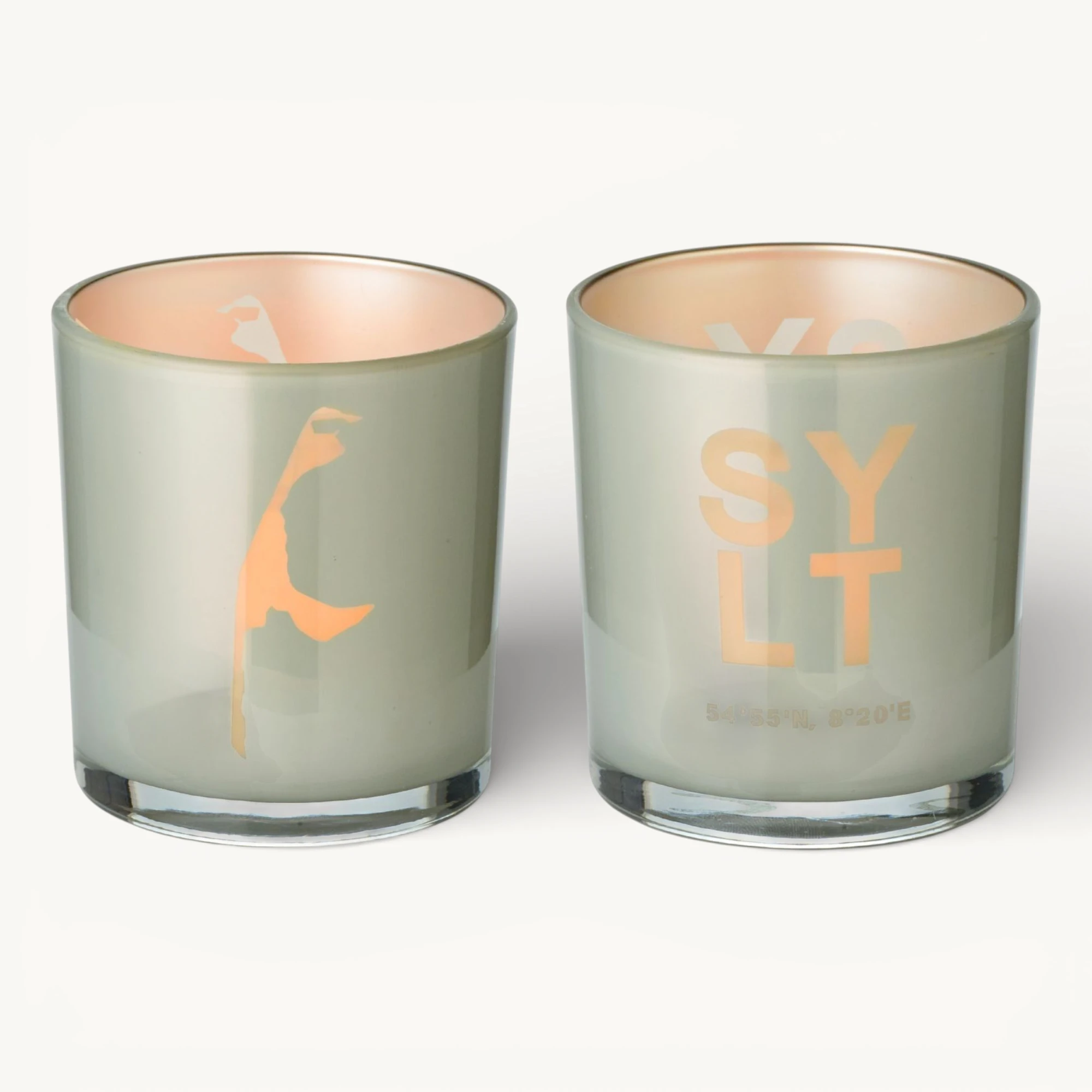 2er-Set Teelichtglas Sylt (Höhe 8 cm), grau, Sylt-Motiv