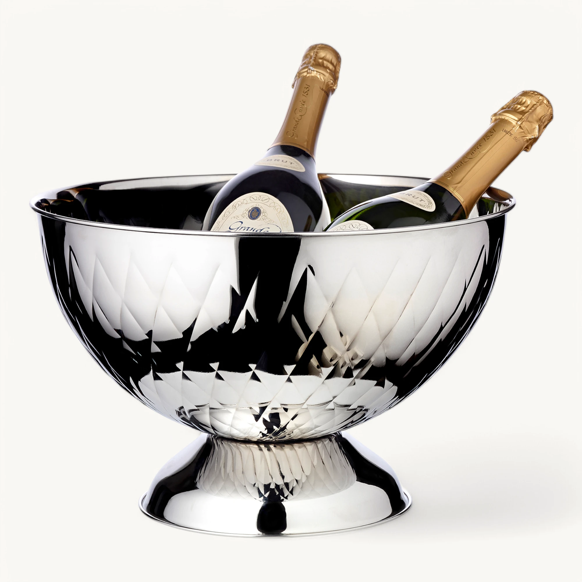 Champagner Schale Ponza (Durchmesser 32 cm, H 25 cm) Edelstahl hochglanzpoliert, gemustert, mit Fuß