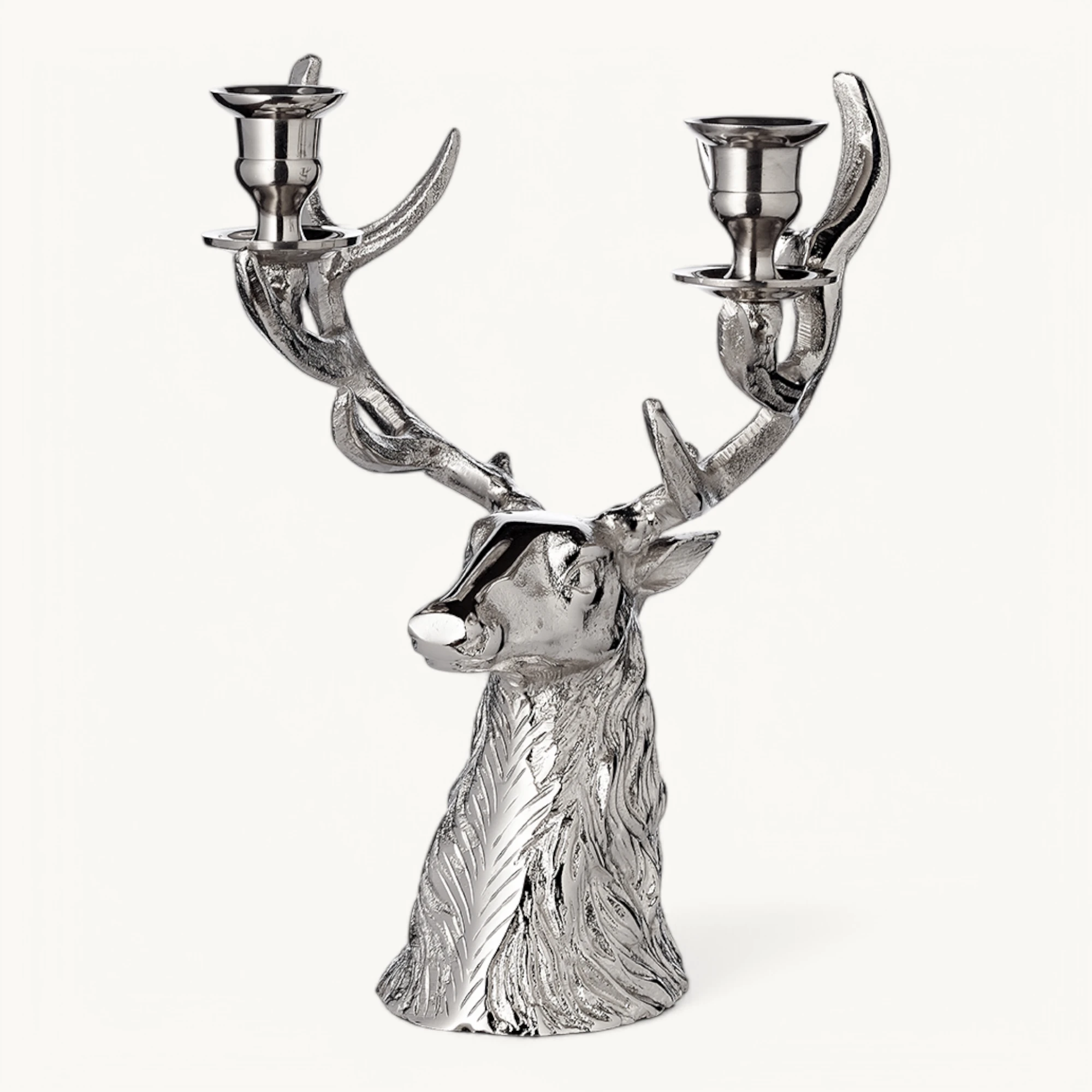 Kerzenleuchter Richard (Höhe 33 cm), silberfarben, Aluminium vernickelt, für 2 Stabkerzen
