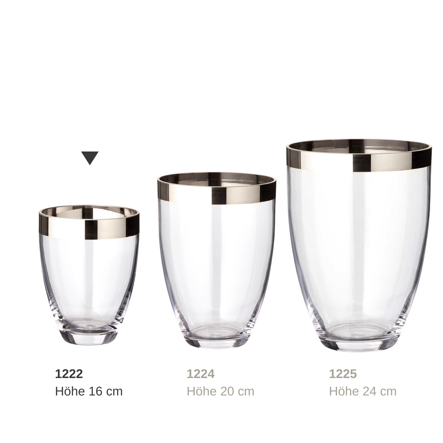 Vase Charlotte (Höhe 16 cm, Ø 12 cm), mundgeblasenes Kristallglas mit Platinrand