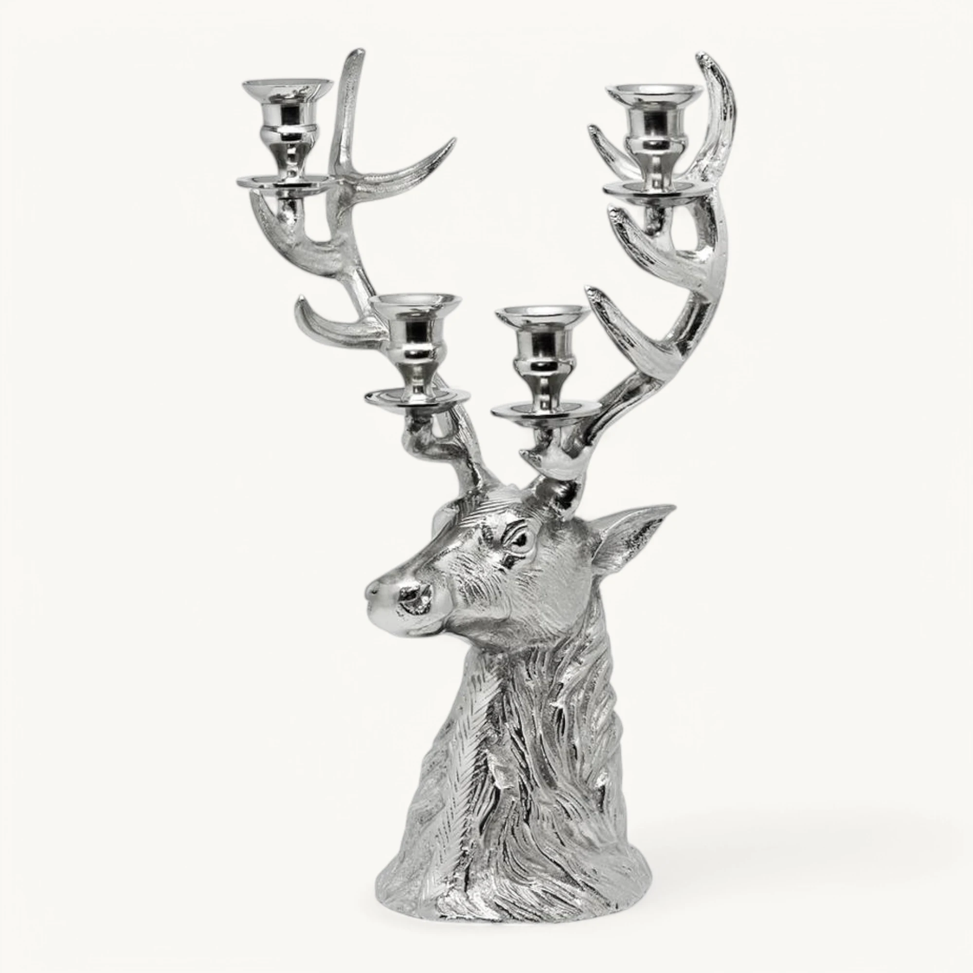 Kerzenleuchter Hirsch Richard (Höhe 41 cm), silberfarben, Aluminium vernickelt, für 4 Stabkerzen