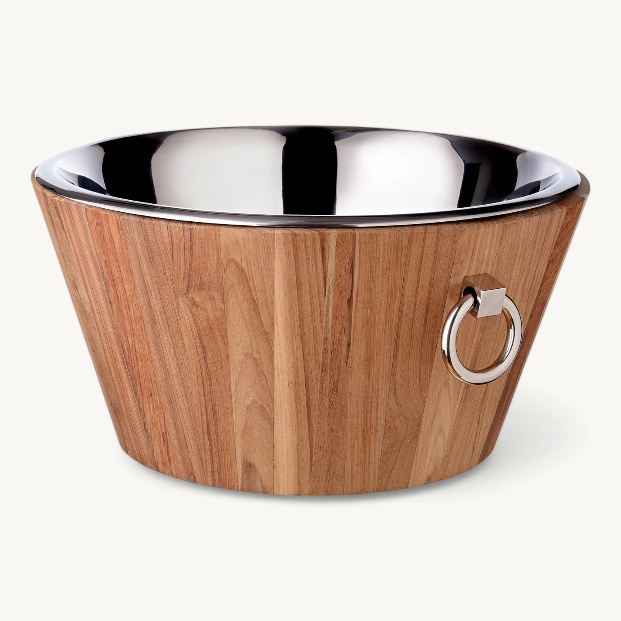 Champagnerkühler Santiago (Ø 46 cm, Höhe 23 cm) Teakholz, Edelstahl hochglanzpoliert, mit Griffen Champagnerkühler Santiago (Ø 46 cm, Höhe 23 cm) Teakholz, Edelstahl hochglanzpoliert, mit Griffen