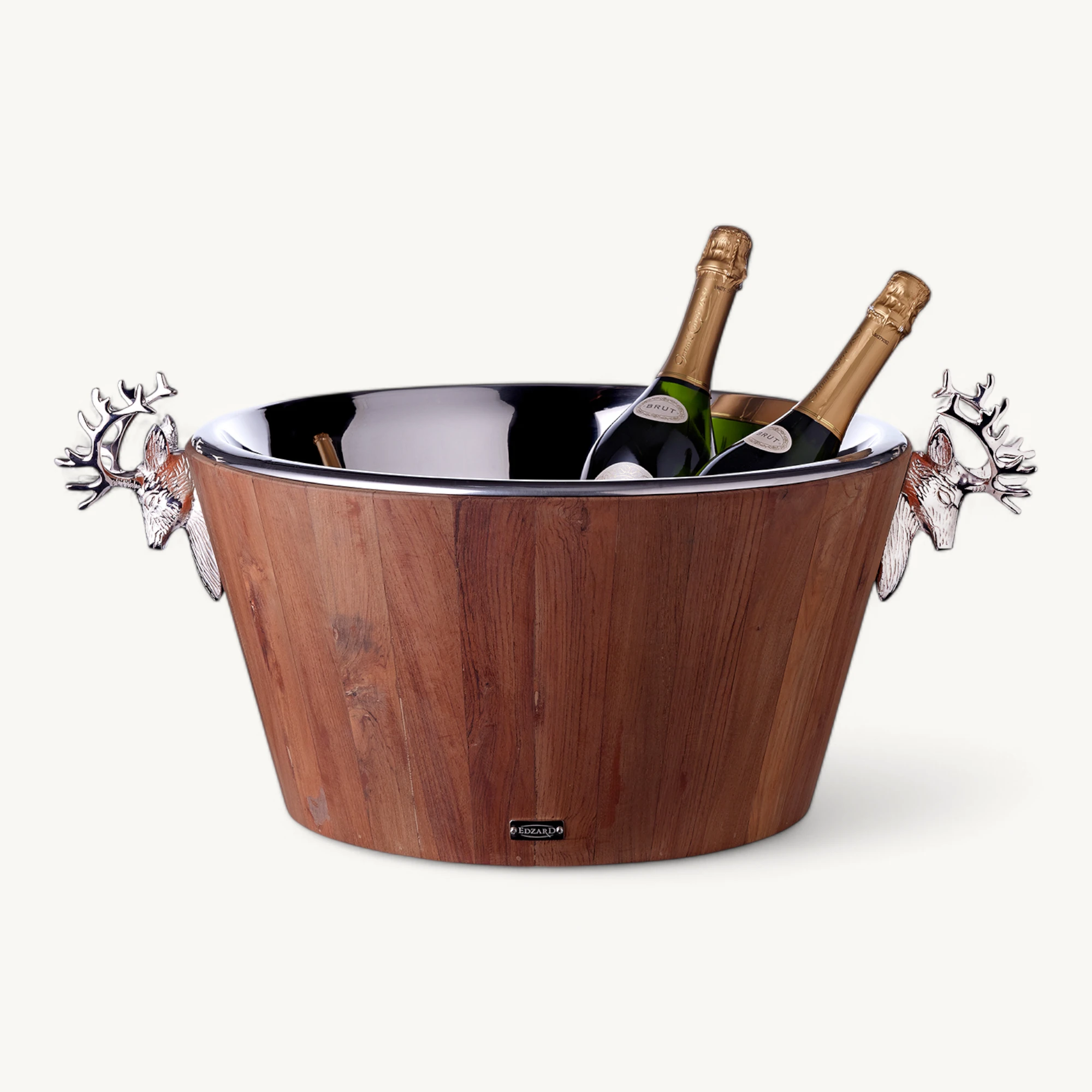 Flaschenkühler Franklin (Höhe 25 cm, Ø 47 cm), Teakholz, Edelstahl, glänzend vernickelt