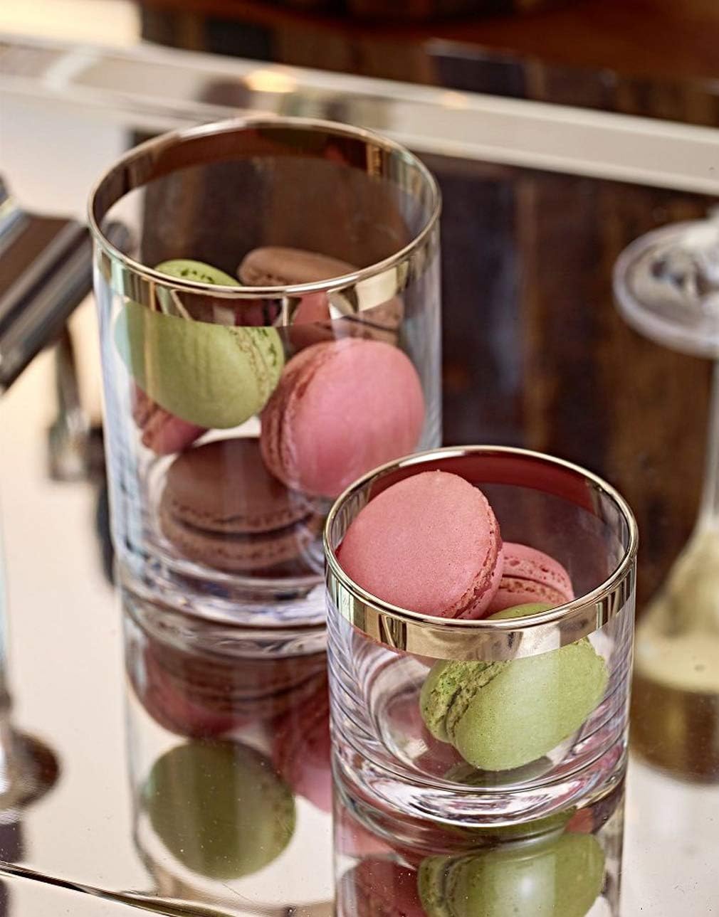 2er Set Windlicht Molly, Kristallglas mit Platinrand, H 8 cm ø 7 cm und H 10 cm ø 11,5 cm