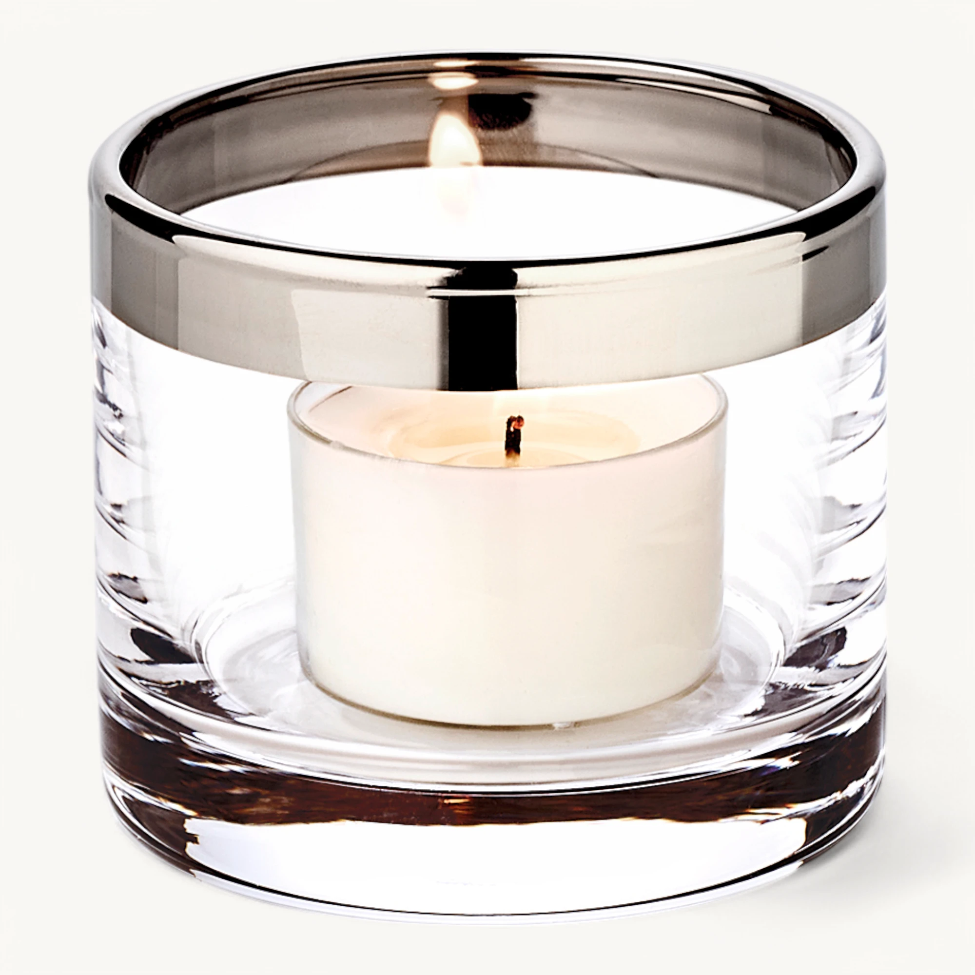 Windlicht Molly (Höhe 6 cm), mundgeblasenes Kristallglas mit Platinrand