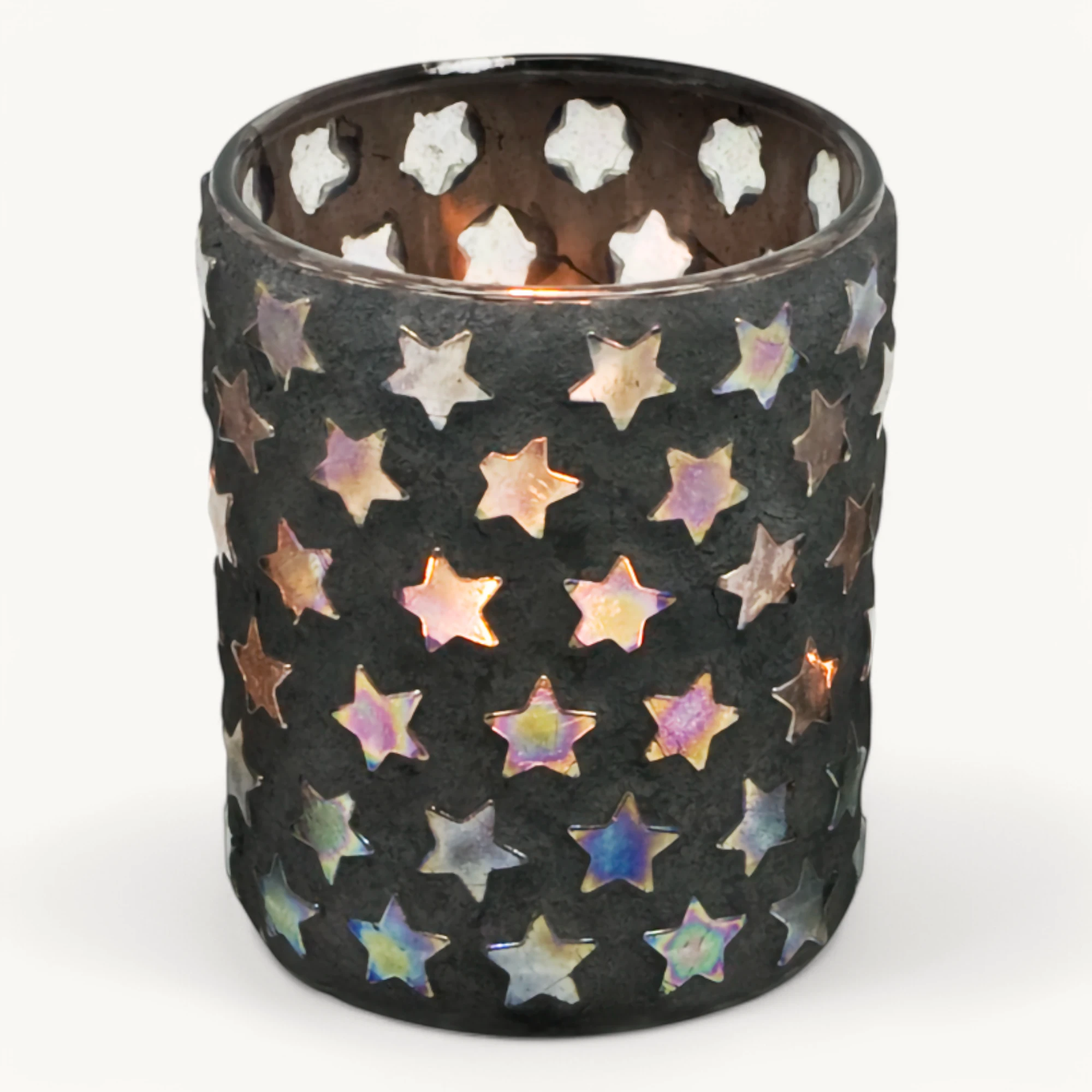SALE Teelichtglas Sterne (Höhe 13 cm), schwarz, Sternen-Motiv