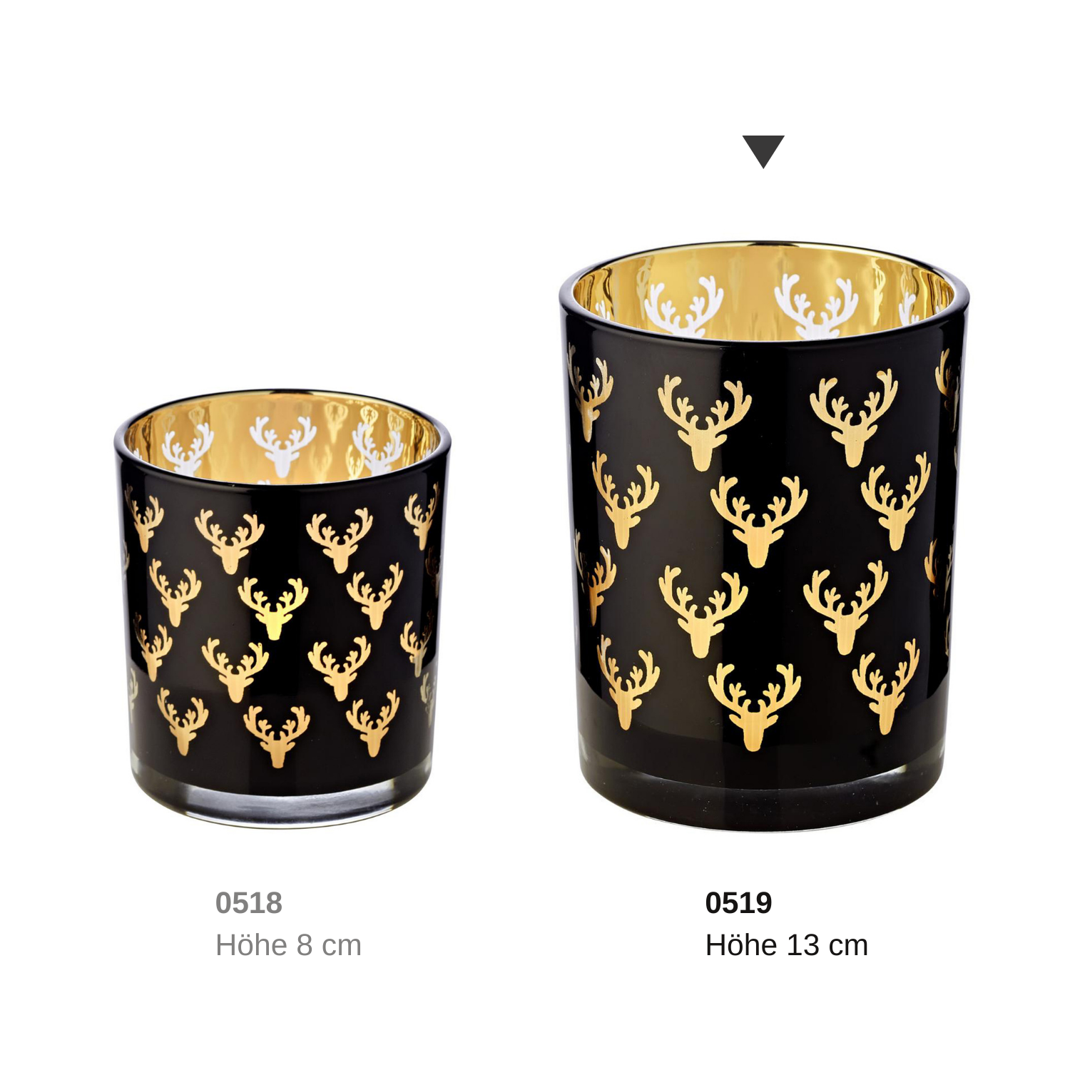 SALE Teelichtglas Ben (Höhe 13 cm), schwarz, Hirsch-Motiv