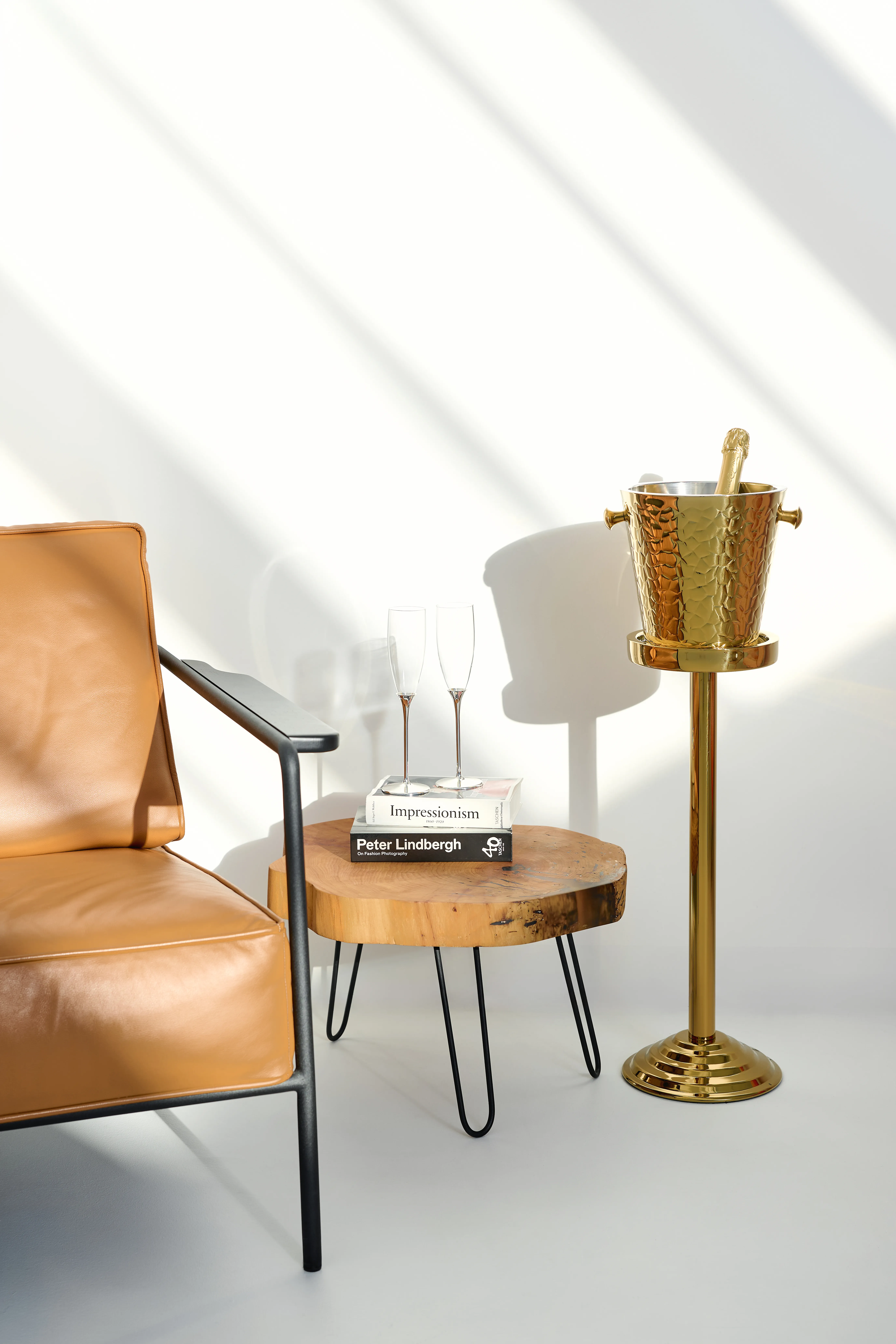 Flaschenkühler Capri (Höhe 83 cm, Ø 23 cm) inkl. Ständer, goldfarben, gemustert, Edelstahl