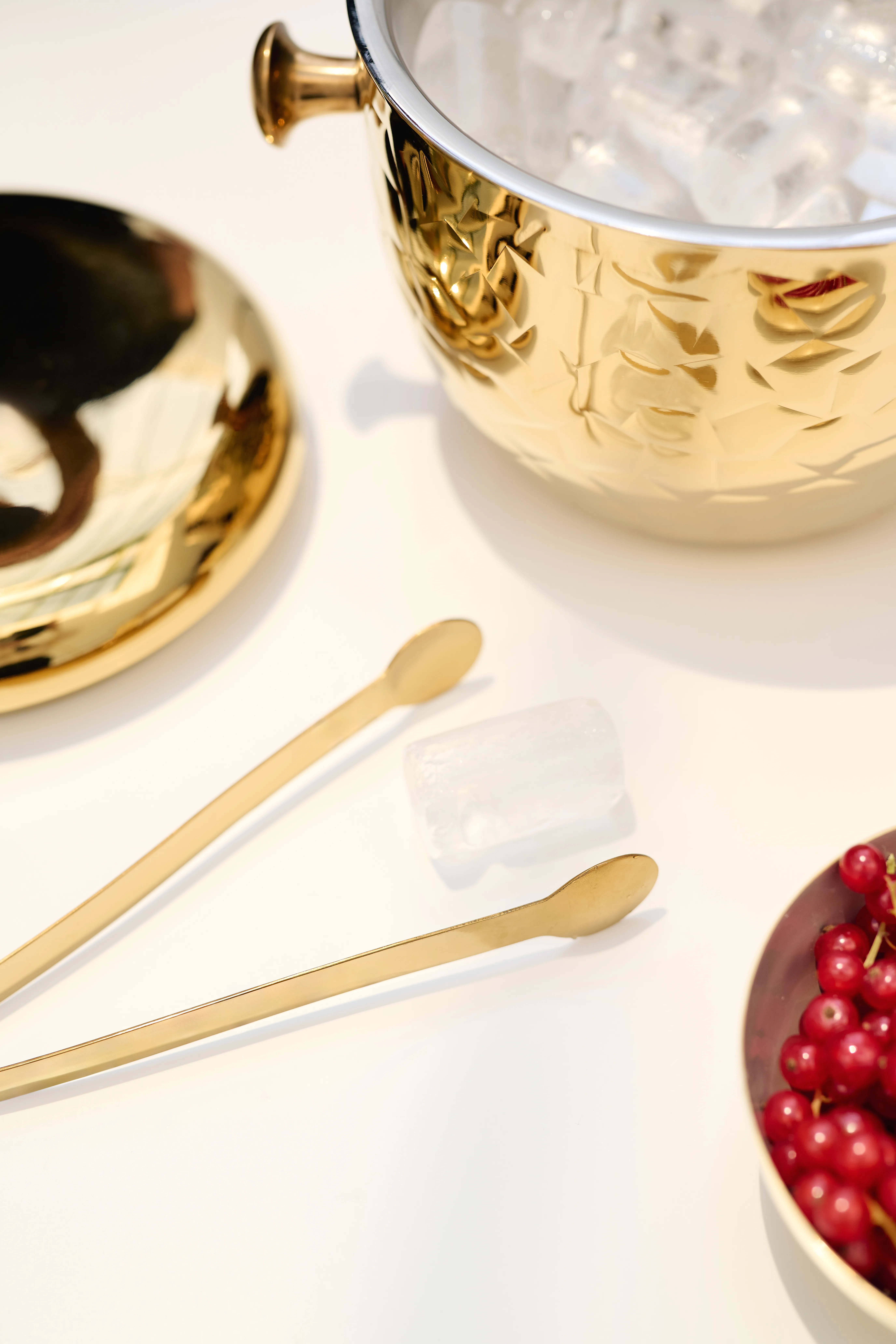 Eiseimer Rico (Höhe 21 cm), inkl. Deckel, Sieb und Eiszange, Gold-Optik, gemustert, Edelstahl, hochglanzpoliert