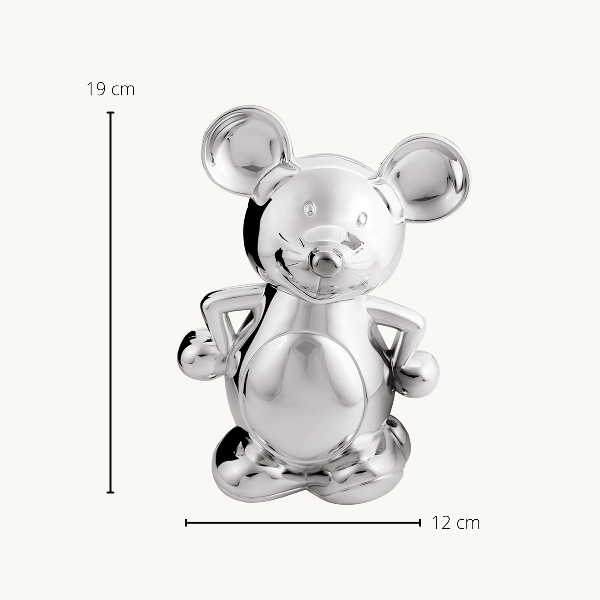 Spardose Sparbüchse Maus, edel versilbert, anlaufgeschützt, Höhe 19 cm