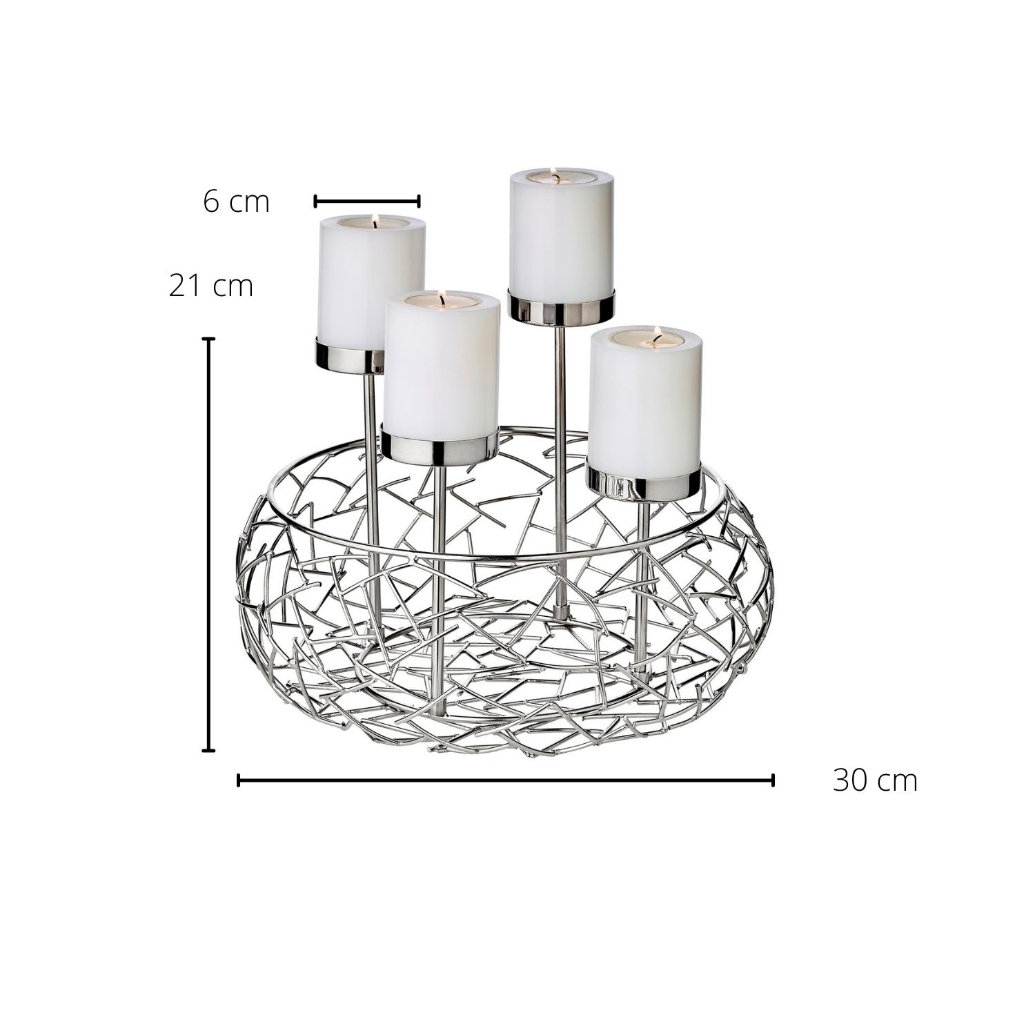 Adventskranz Milano Up (ø 30 cm), silberfarben, glänzend, Edelstahl vernickelt