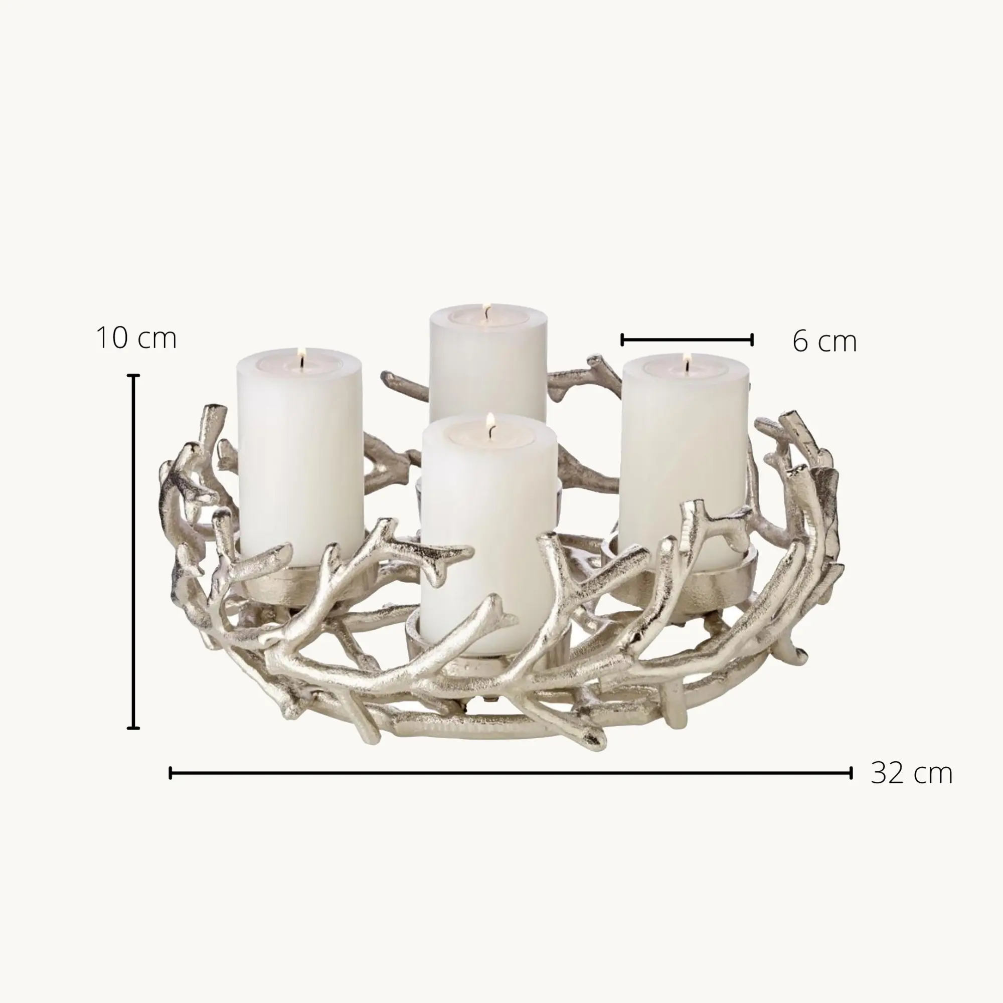 Adventskranz Porus (ø 32 cm), silberfarben, Geweih-Design, Aluminium vernickelt