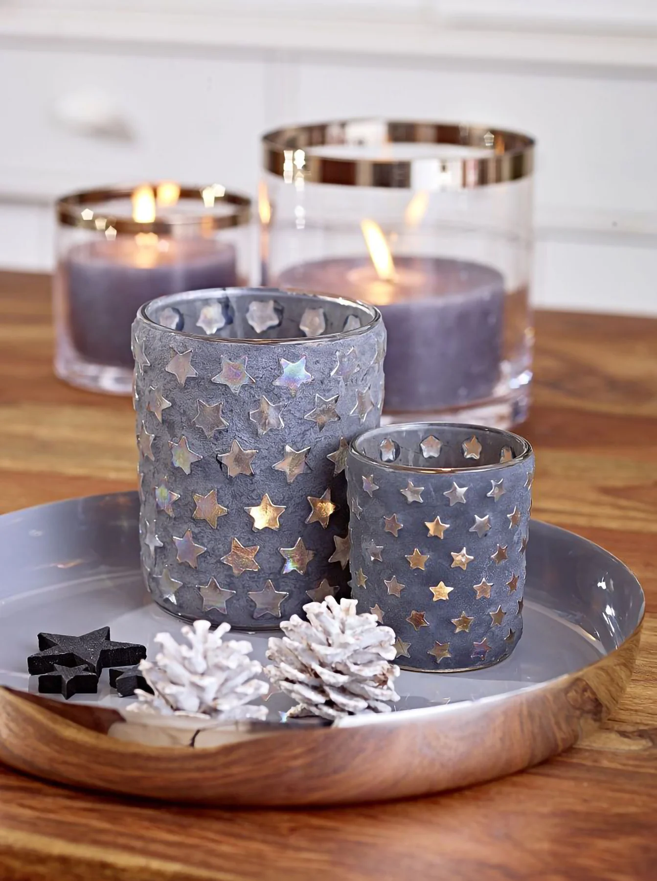 SALE Teelichtglas Sterne (Höhe 13 cm), schwarz, Sternen-Motiv
