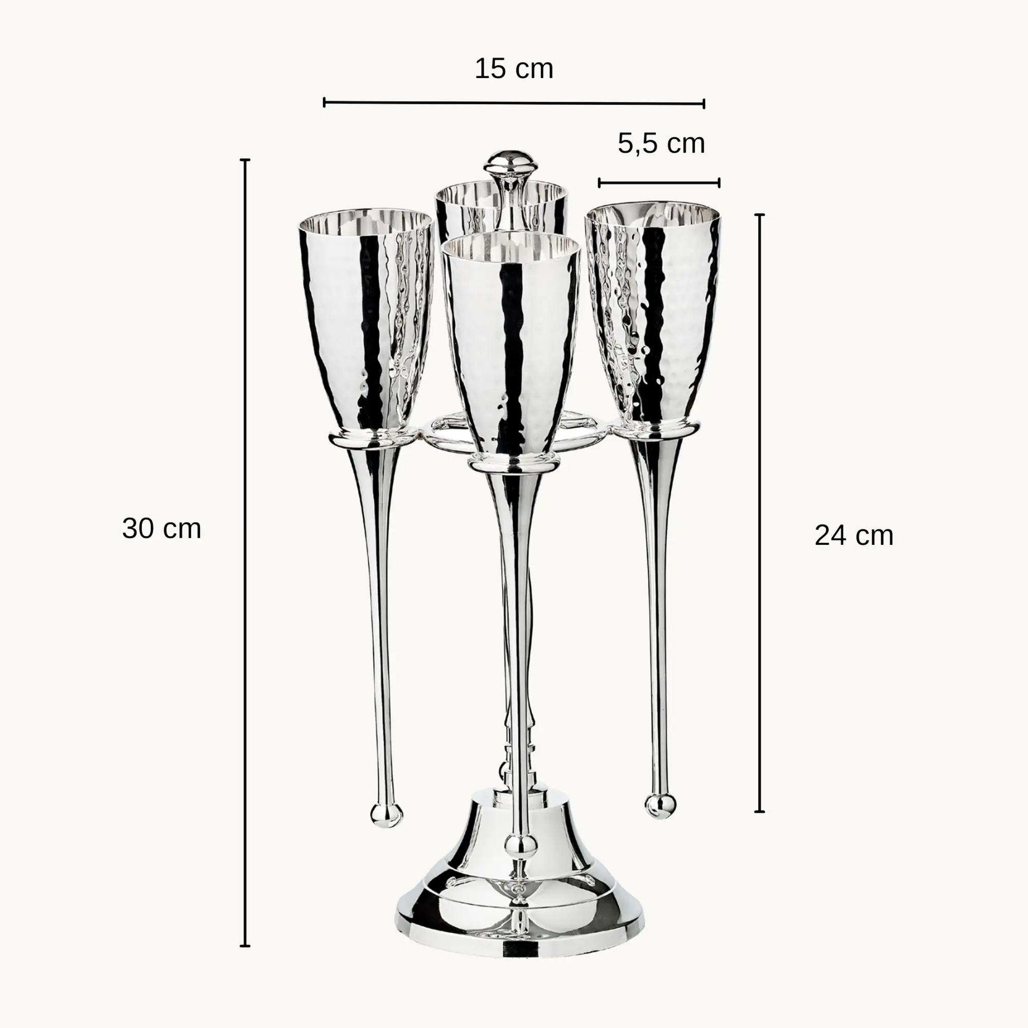 4er-Set Sektkelch Didi (Höhe 23 cm, Füllmenge 200 ml), gehämmert, edel versilbert