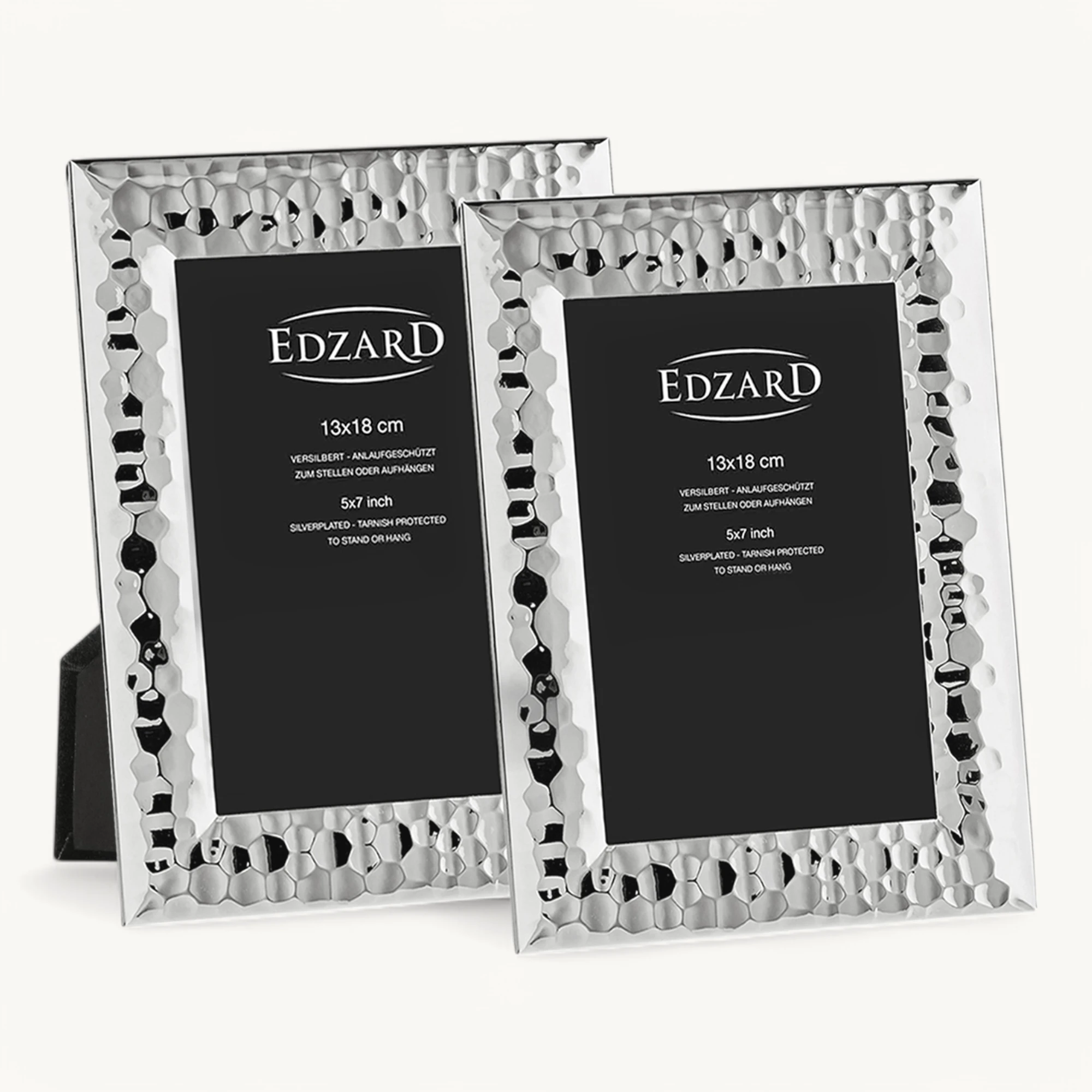 2er-Set Bilderrahmen Gubbio (13x18 cm), gehämmert, edel versilbert, anlaufgeschützt, 2 Aufhänger