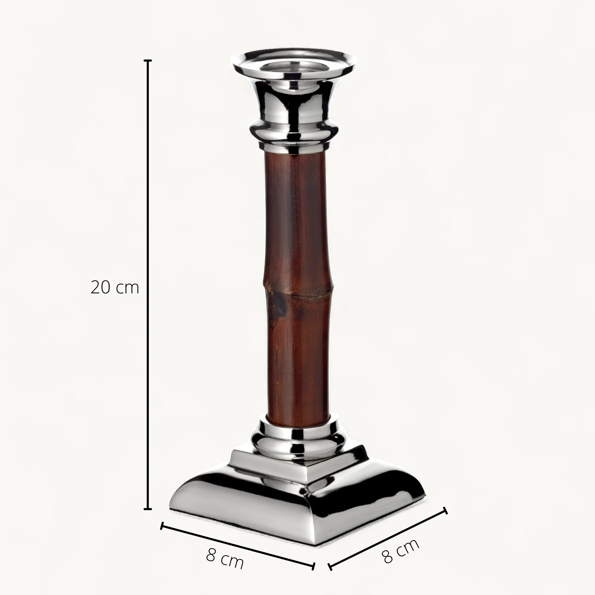 Kerzenleuchter Holm (Höhe 20 cm), mit Bambus-Schaft, glänzend, vernickelter Edelstahl 