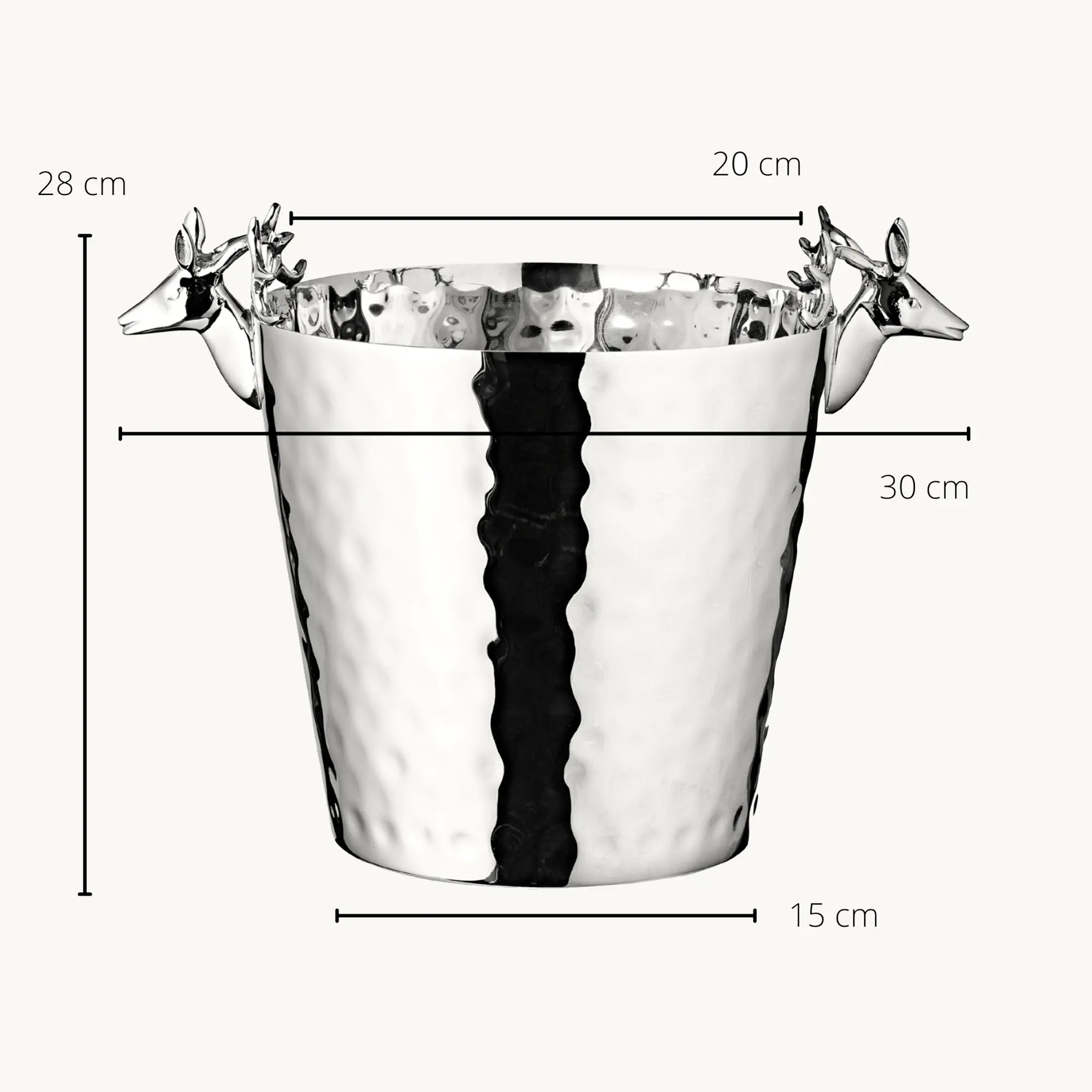 Flaschenkühler Enit (Höhe 28 cm, Ø 20 cm), mit Hirschkopf-Griffen, Edelstahl, glänzend vernickelt