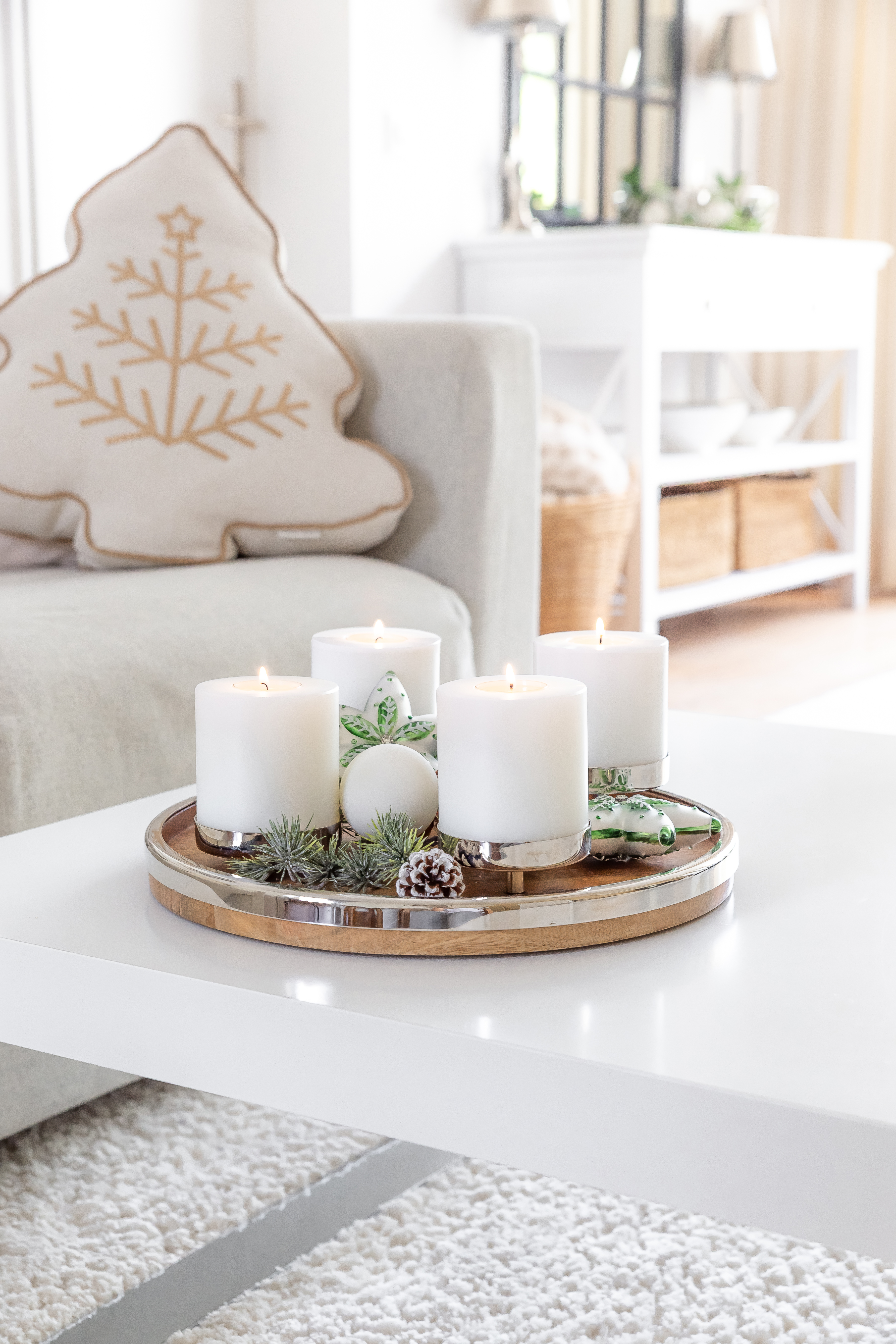 Adventskranz Lani (Ø 34 cm), Edelstahl und Mangoholz, für 4 Kerzen ø 8 cm