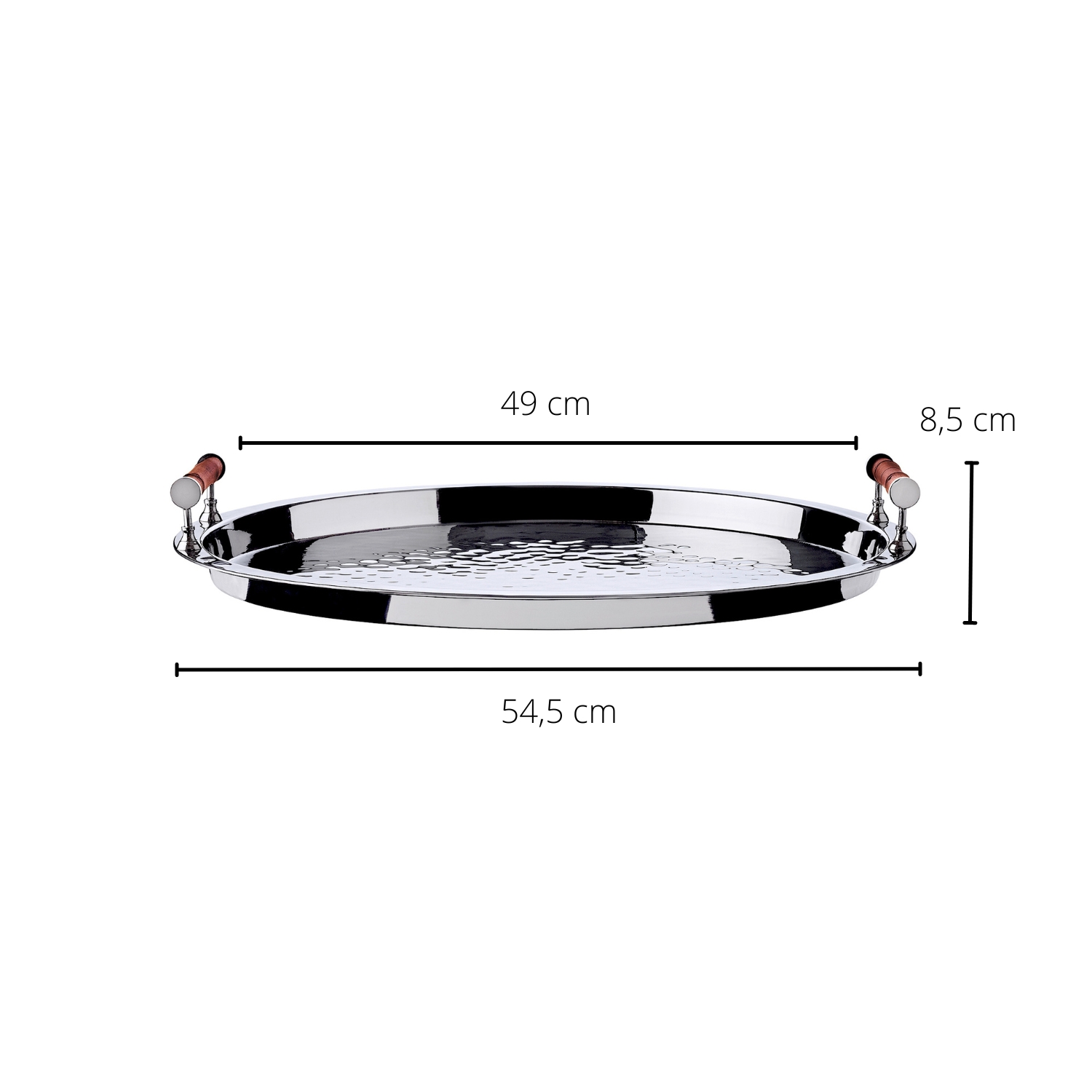 Serviertablett Hugo, Edelstahl vernickelt mit Bambusgriffen, rund, Durchmesser 55 cm