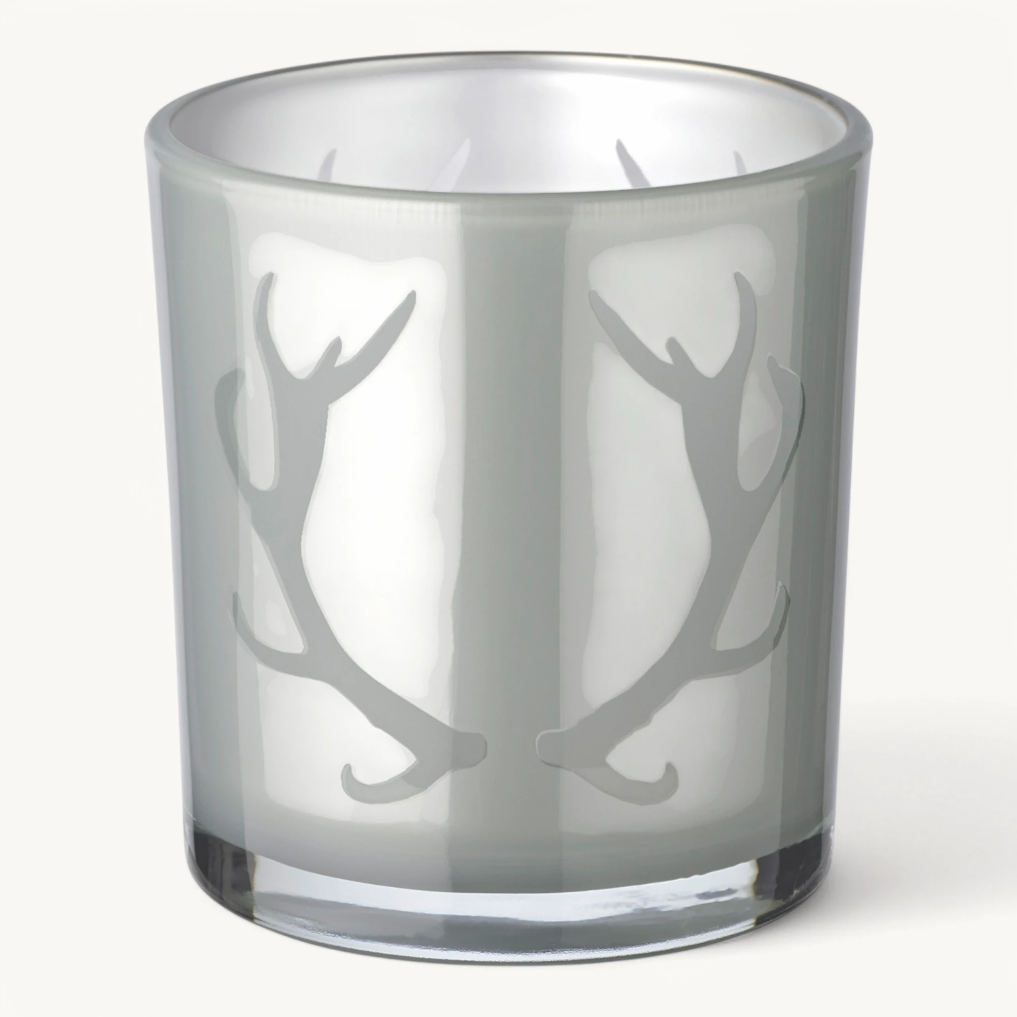 2er-Set Teelichtglas Ati (Höhe 8 cm), grau, Geweih-Motiv