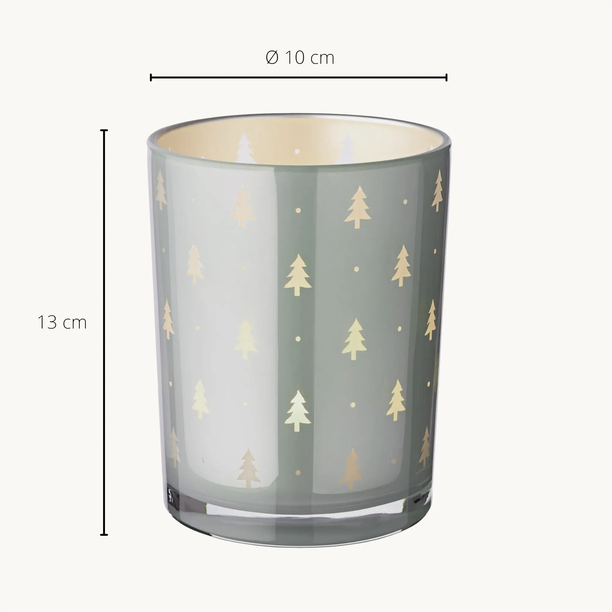 SALE Teelichtglas Tani (Höhe 13 cm), grau, Tannen-Motiv