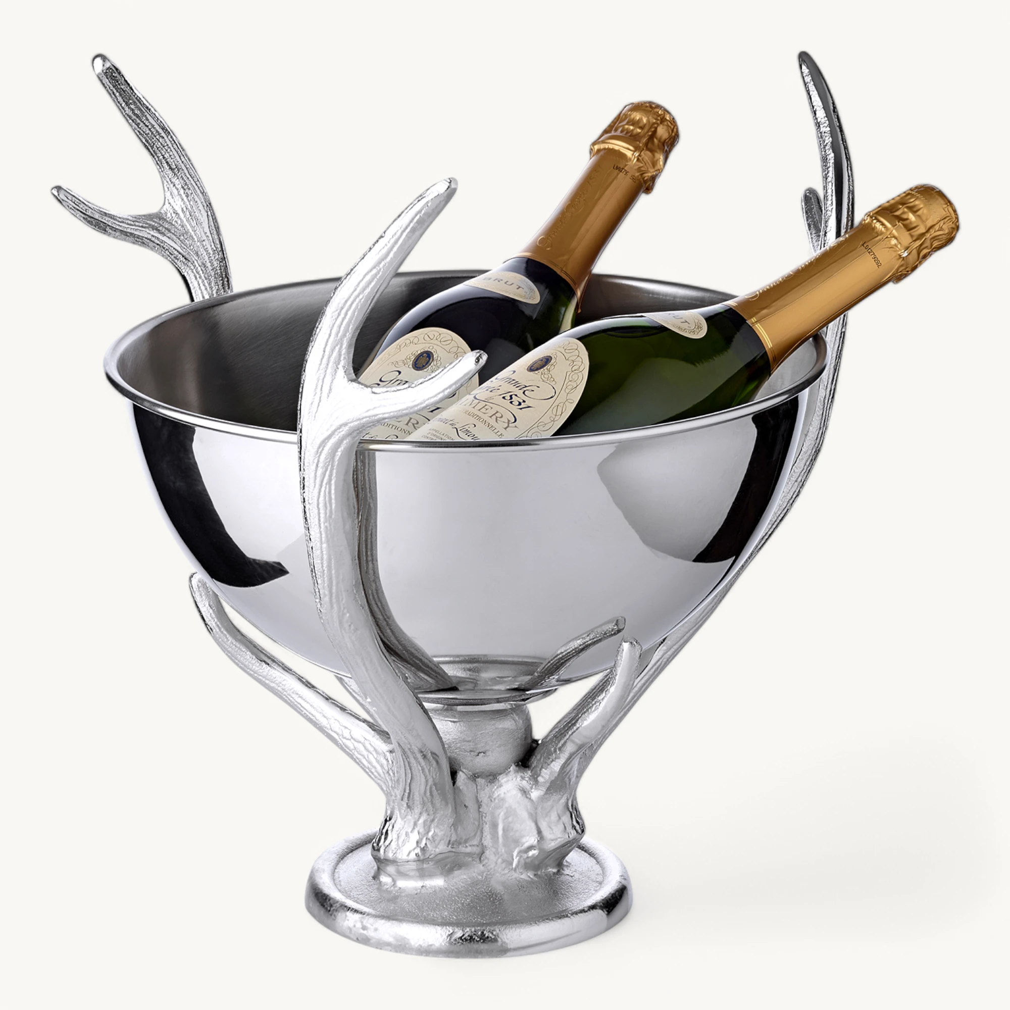 Sektkühler Lita (Höhe 37 cm, Ø 31 cm), silberfarben, Aluminium vernickelt, Geweih-Optik