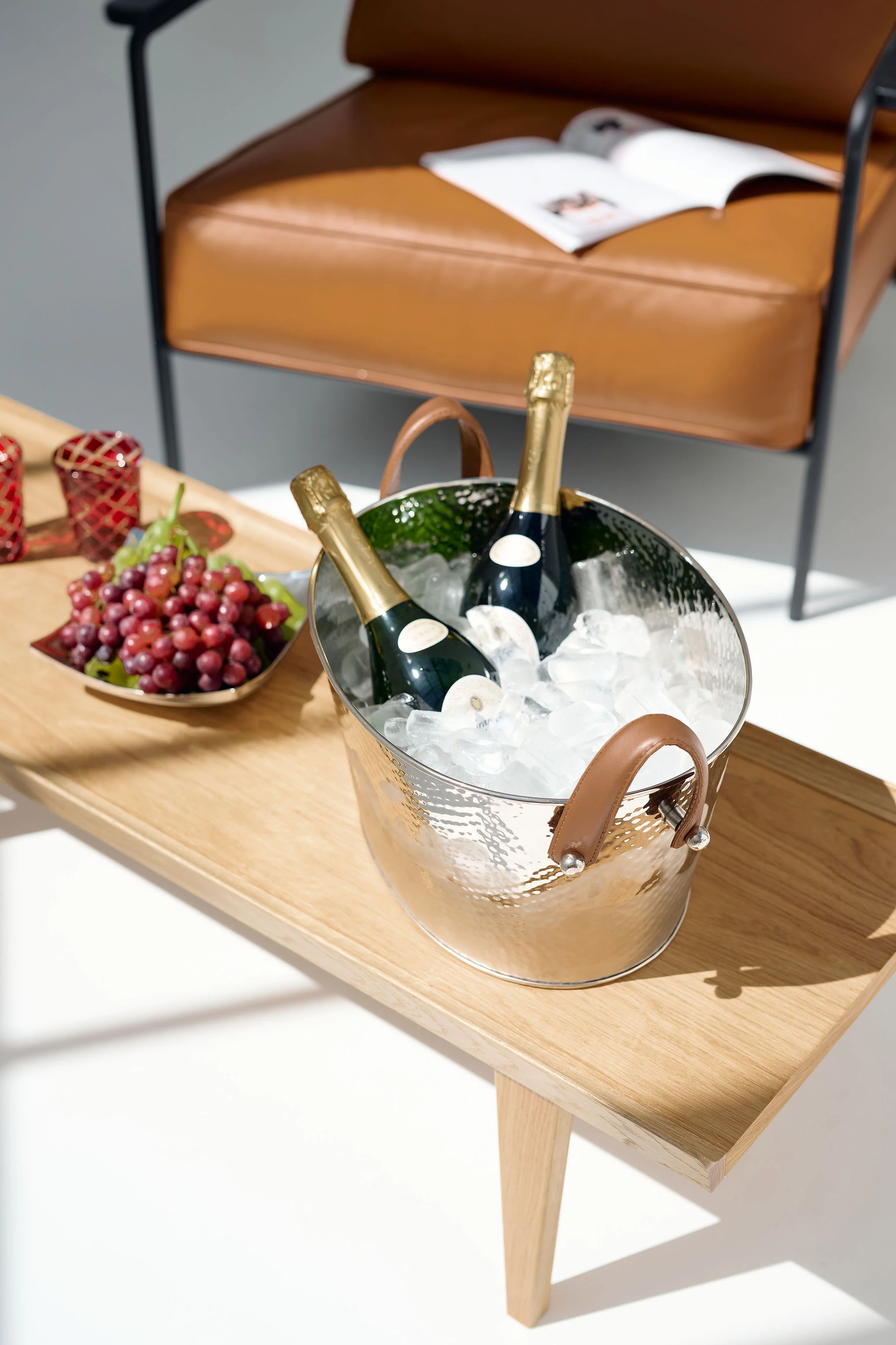 Champagner Schale Gavin, vernickelt, gehämmert 39x29x19 cm