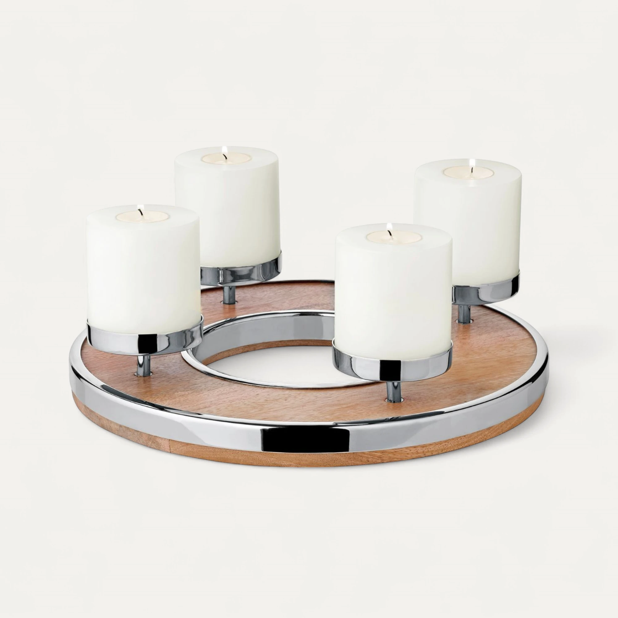 Adventskranz Jale (Ø 36 cm), Mangoholz mit Edelstahlrand