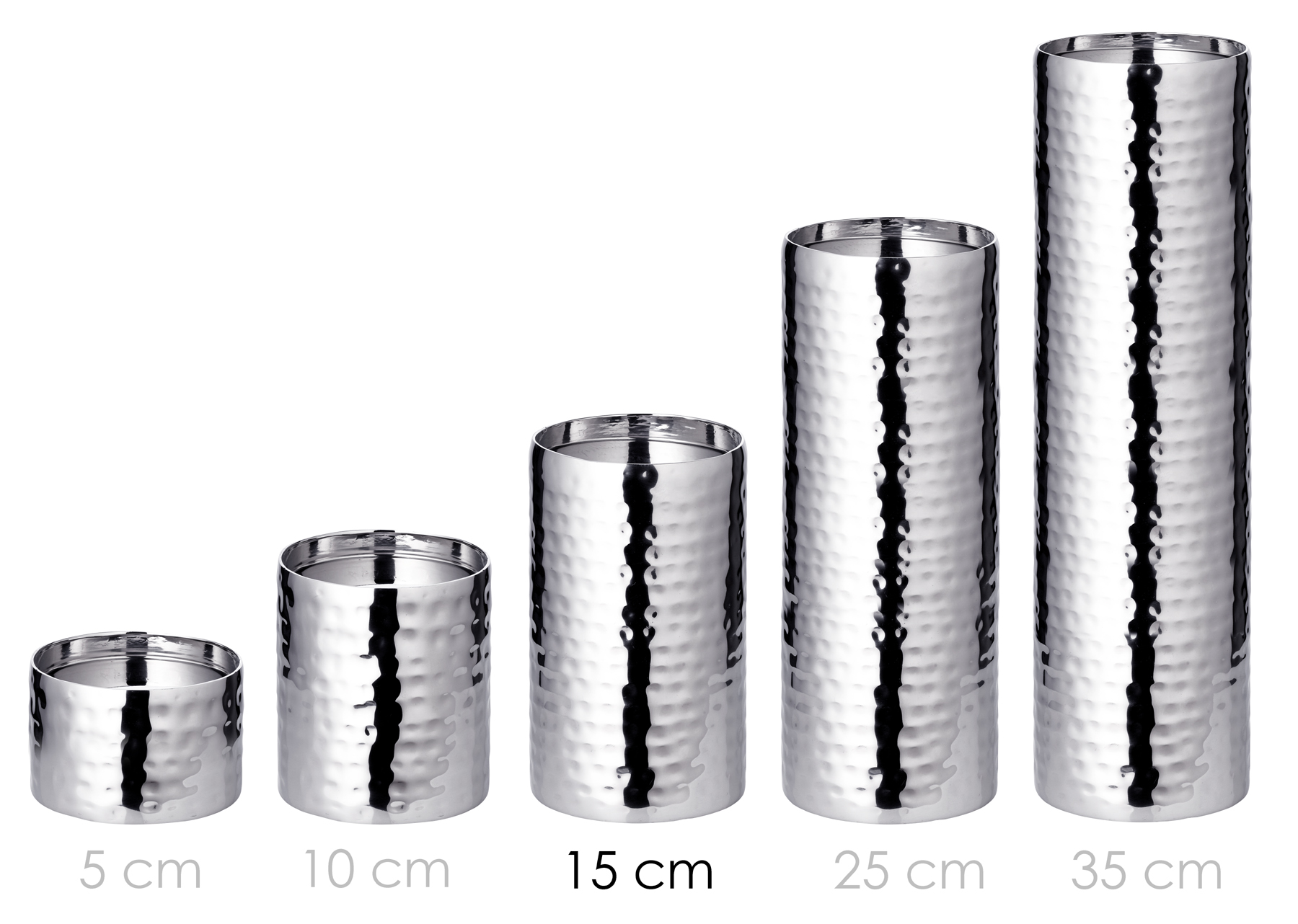 Kerzenständer Agadir (Höhe 15 cm), silberfarben, gehämmert, Edelstahl, hochglanzpoliert