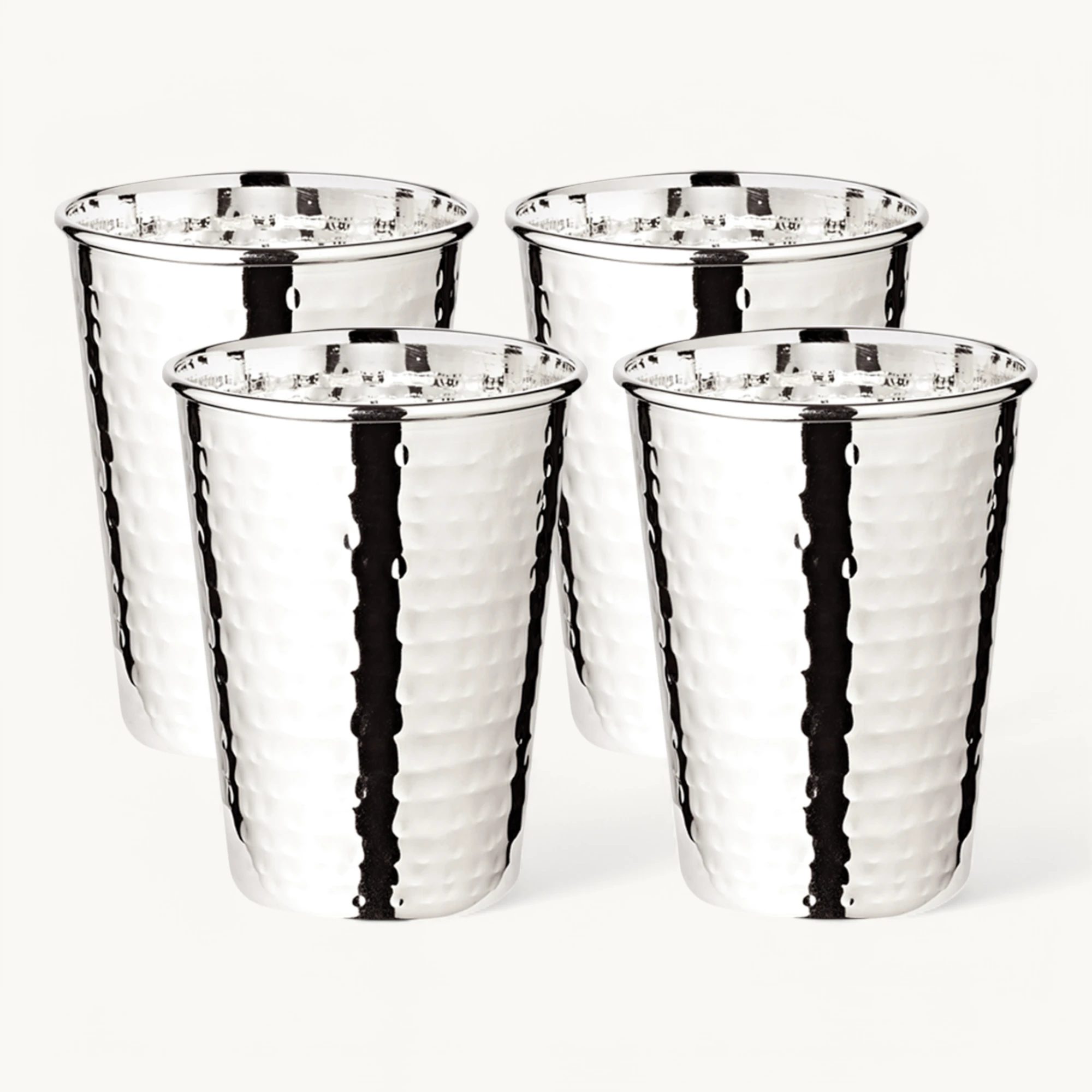 4er-Set Trinkbecher Mido (Höhe 10 cm, Füllmenge 250 ml), gehämmert, edel versilbert