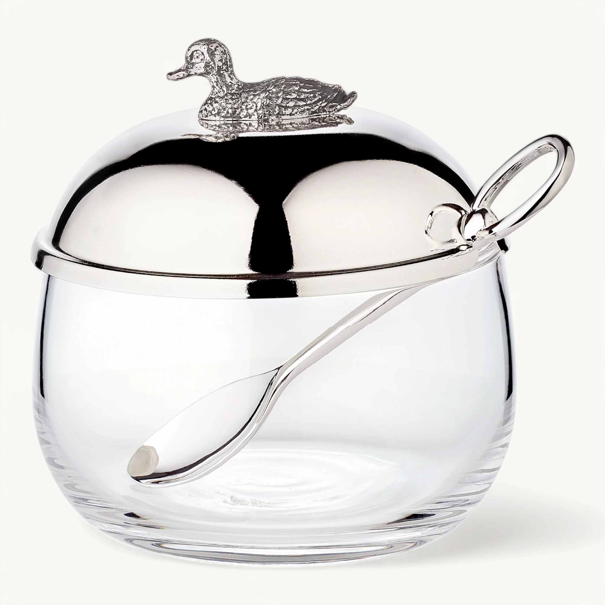 Marmeladenglas Ente (320 g), Enten-Figur, mit Löffel, edel versilbert