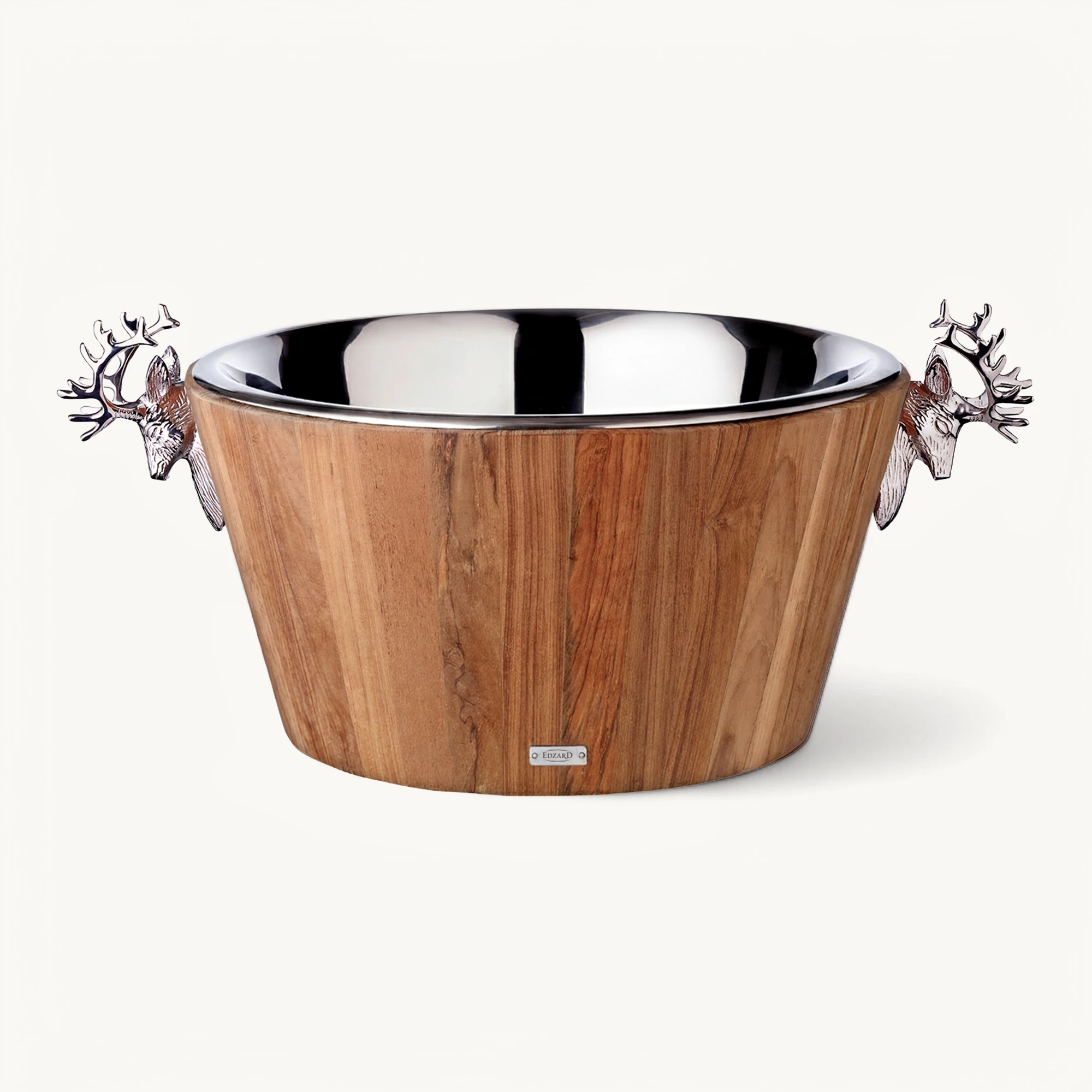 Flaschenkühler Franklin (Höhe 25 cm, Ø 47 cm), Teakholz, Edelstahl, glänzend vernickelt