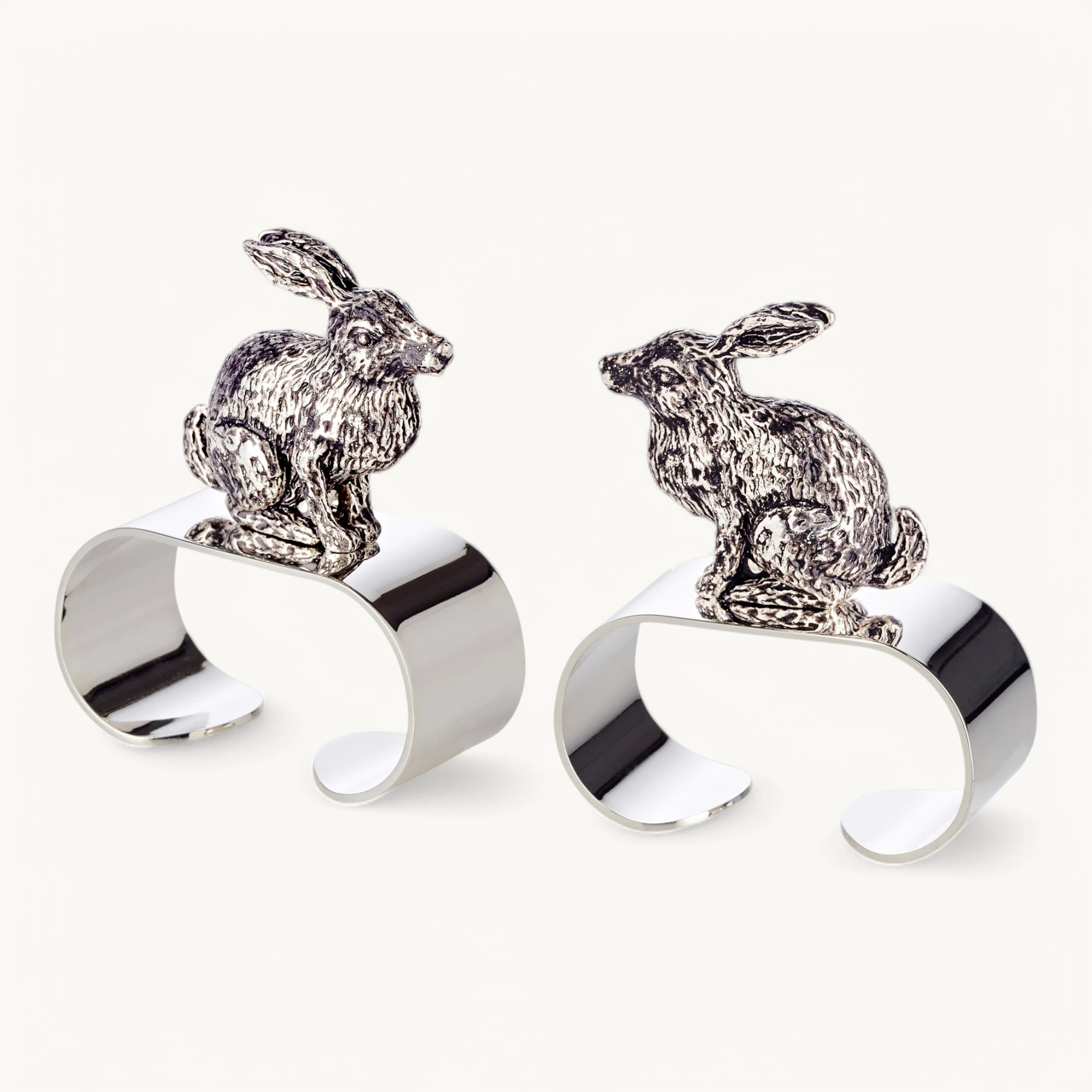 2er-Set Serviettenringe Hase (Länge 5 cm), mit Hasen-Figur, schwerversilbert