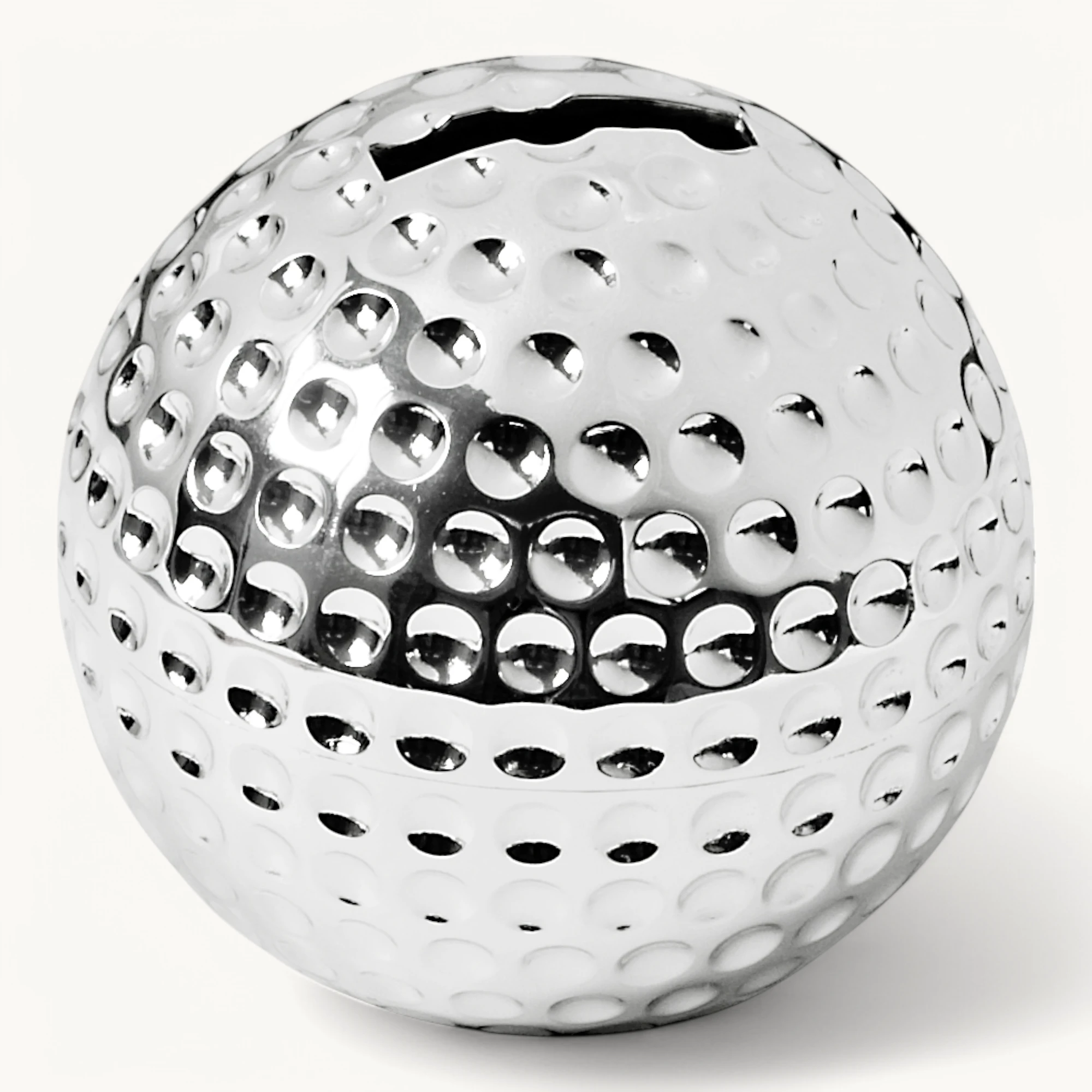 Spardose Sparbüchse Golfball, edel versilbert, anlaufgeschützt, Höhe 8 cm