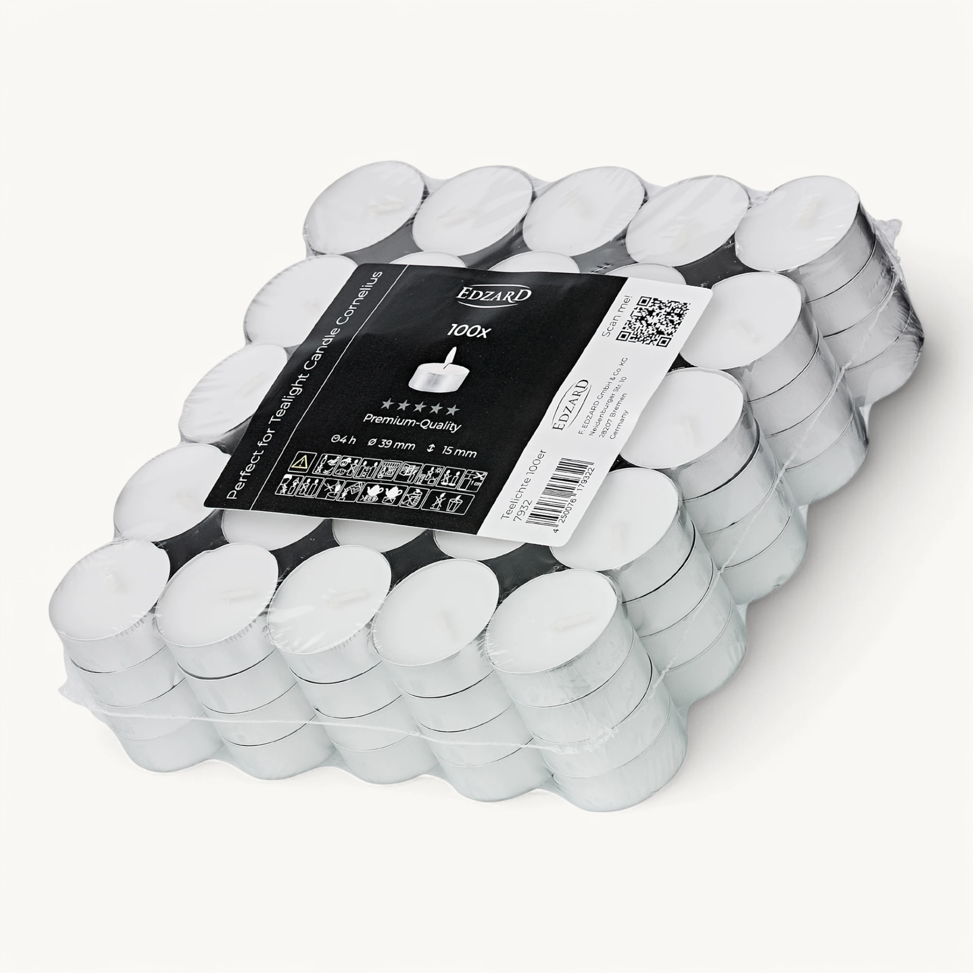 100 Stück Teelichter, weiß, Premium Wachs, Aluminiumhülle, Brenndauer ca. 4h