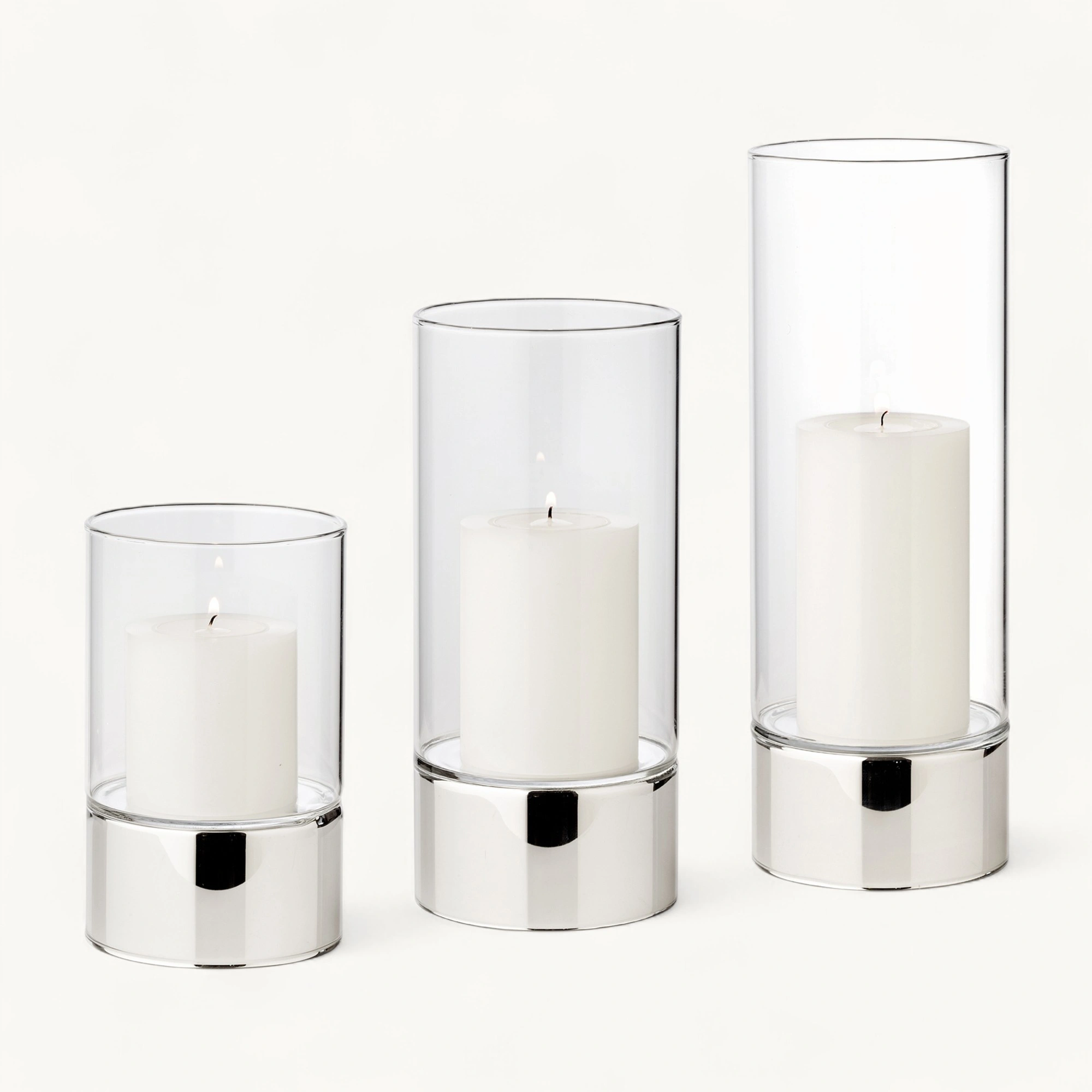 3er-Set Windlicht Granada (Höhe 15/20/25 cm), silberfarben