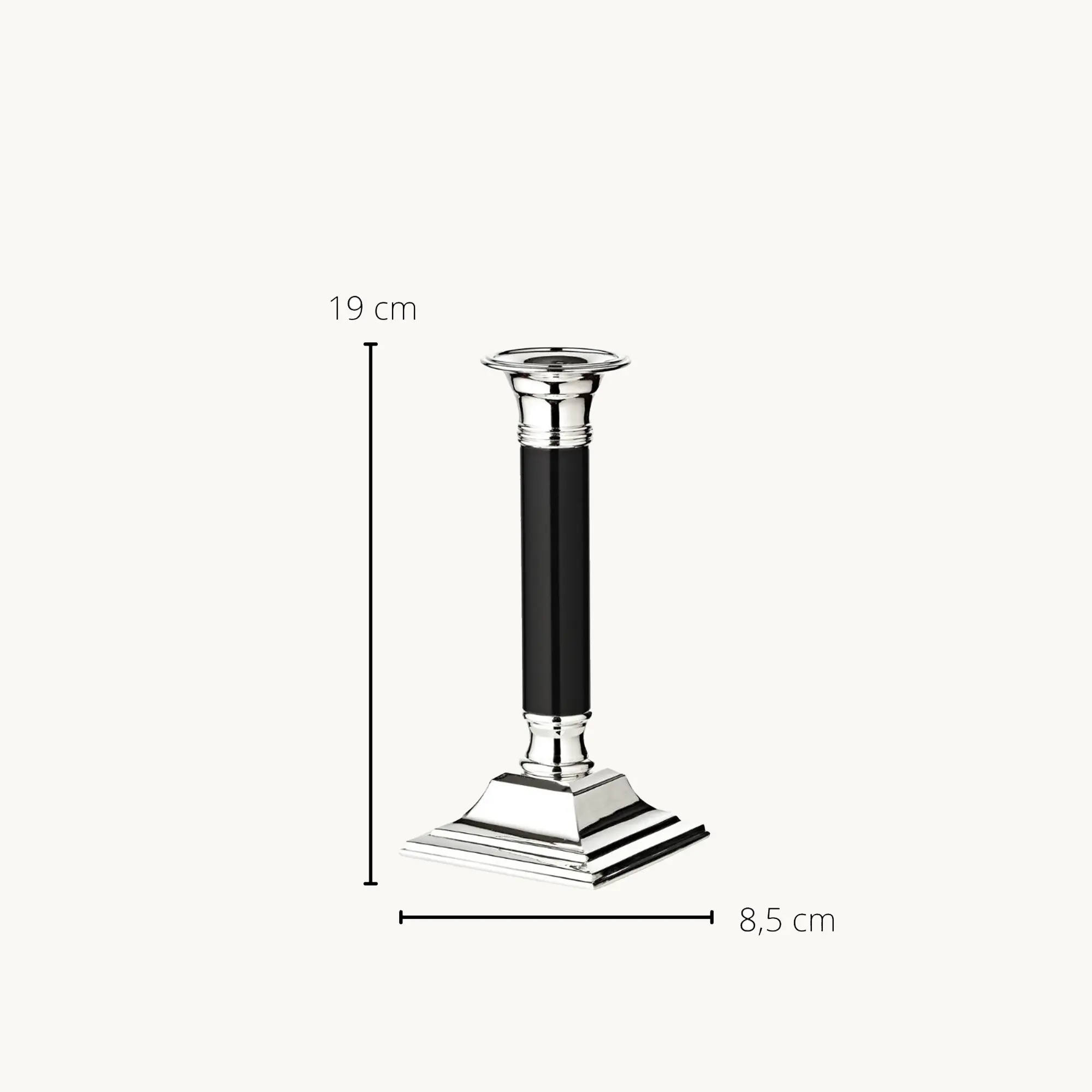 Kerzenleuchter Lincoln (H 19 cm) für Stabkerze, schwarzer Schaft, edel versilbert, anlaufgeschützt