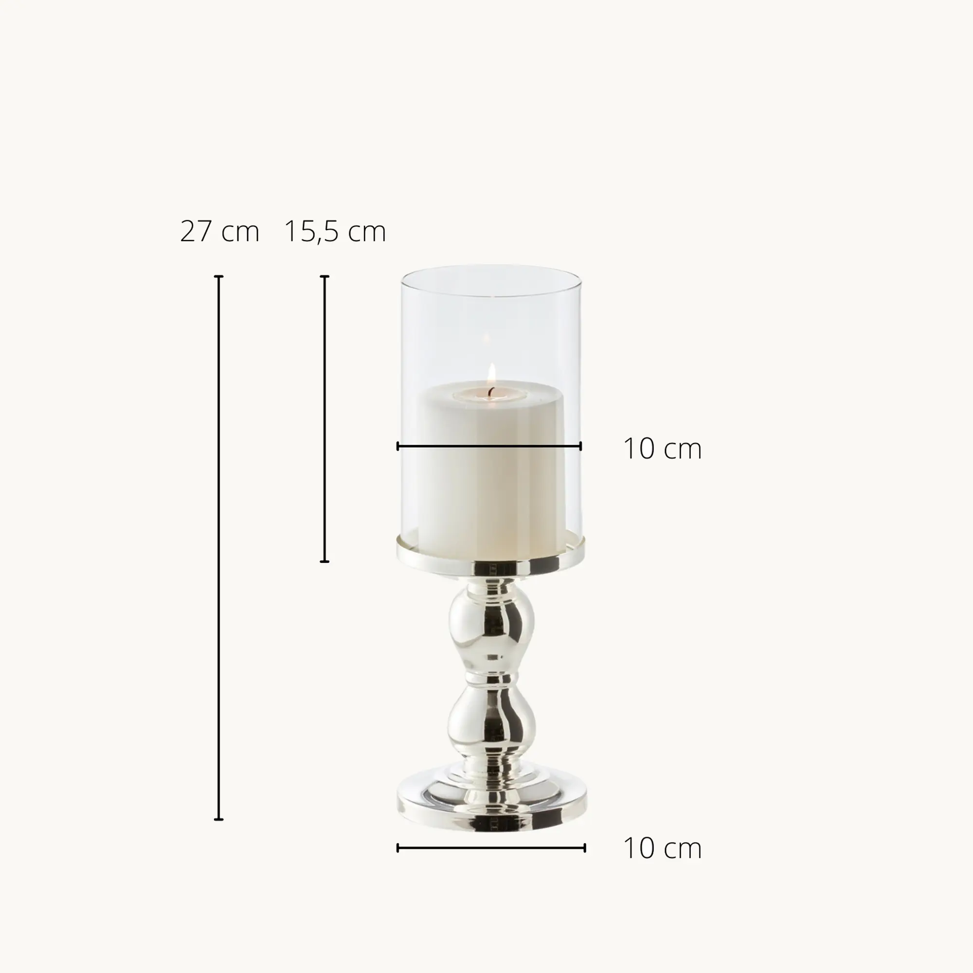 Kerzenleuchter Windlicht Mascha (Höhe 28 cm), edel versilbert, anlaufgeschützt, mit Glasaufsatz