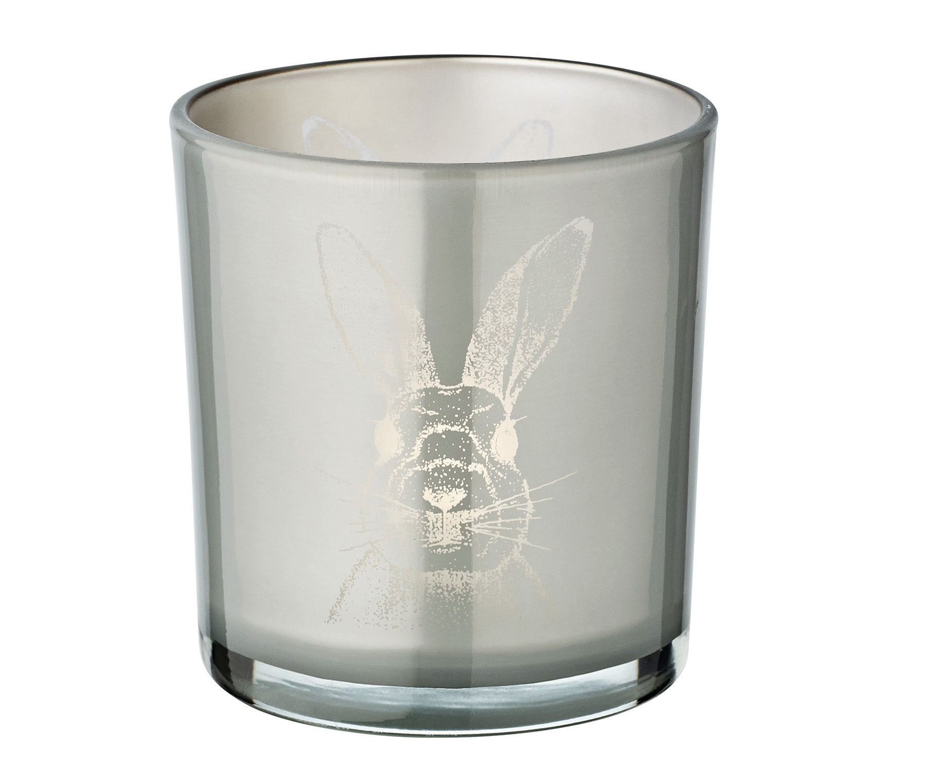 2er-Set Teelichtglas Hase (Höhe 8 cm), grau, Hasen-Motiv