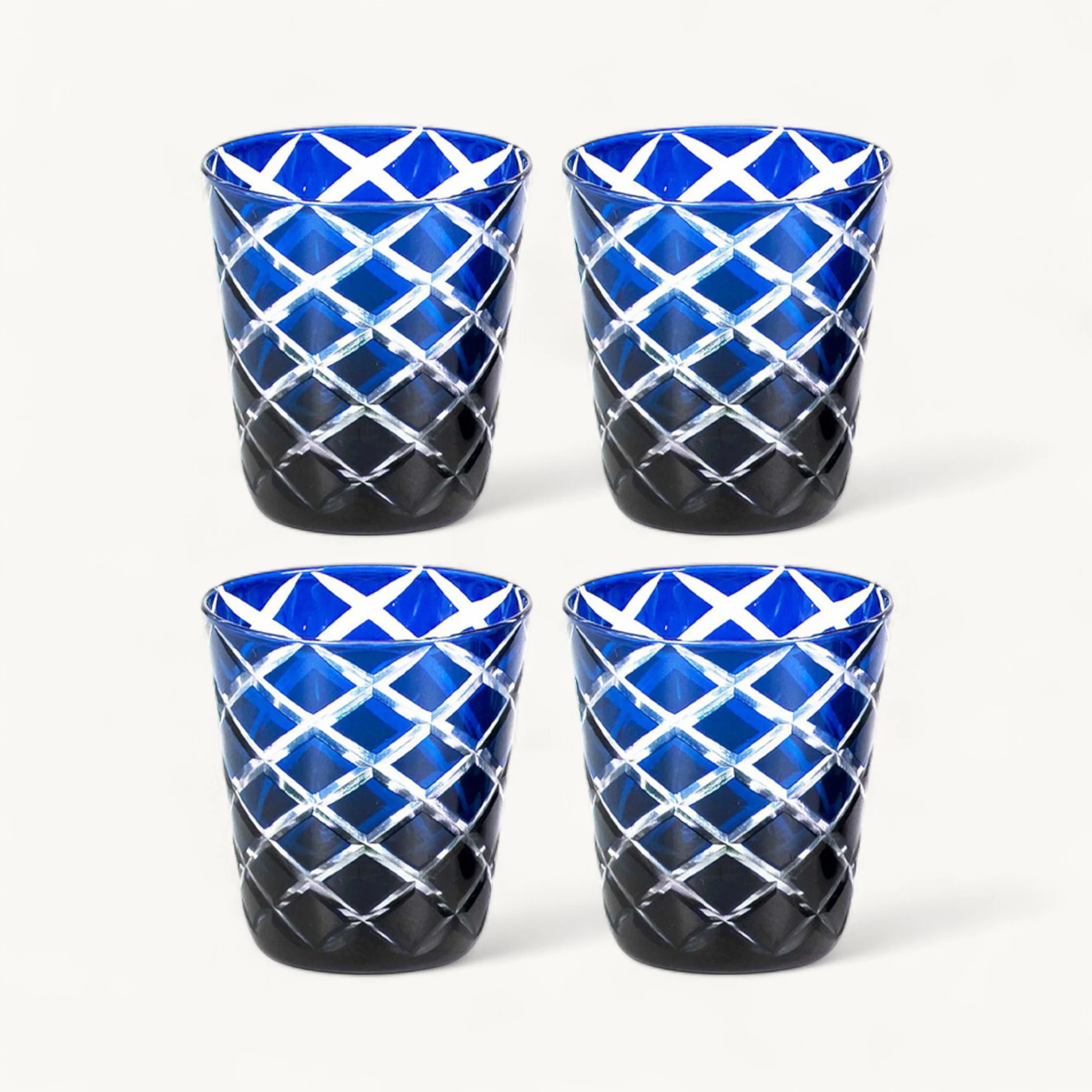 4er-Set Kristallgläser Dio (Höhe 10 cm, Füllmenge 230 ml), blau, handgeschliffenes Glas