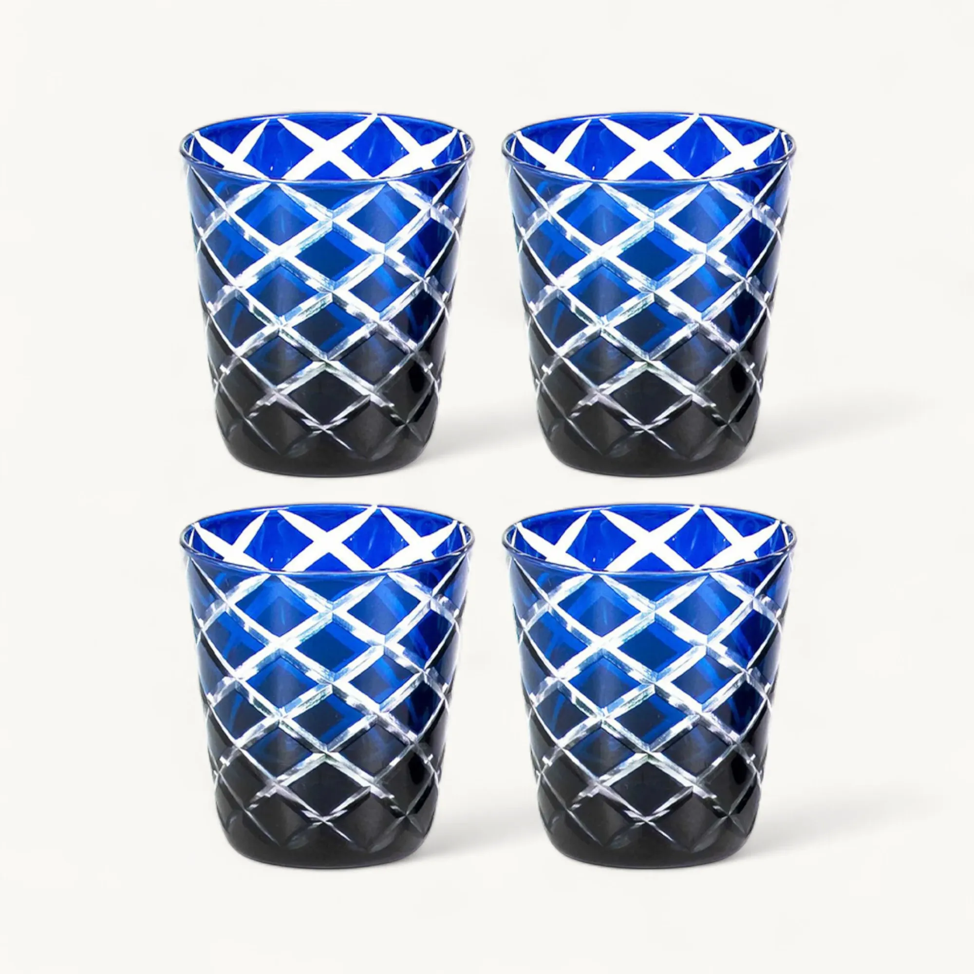 4er-Set Kristallgläser Dio (Höhe 10 cm, Füllmenge 230 ml), blau, handgeschliffenes Glas
