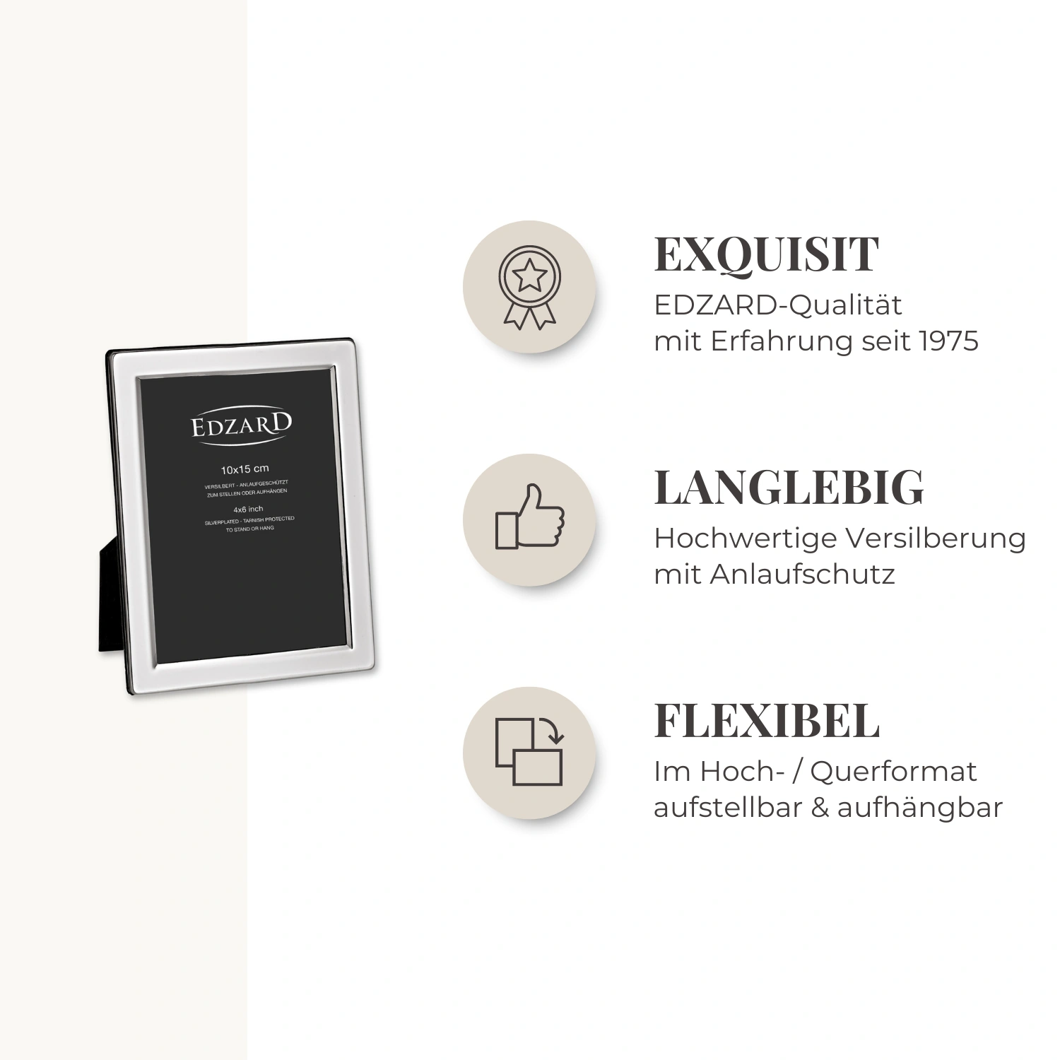 Bilderrahmen Salerno (10x15 cm), edel versilbert, anlaufgeschützt, 2 Aufhänger Bilderrahmen Salerno (10x15 cm), edel versilbert, anlaufgeschützt, 2 Aufhänger