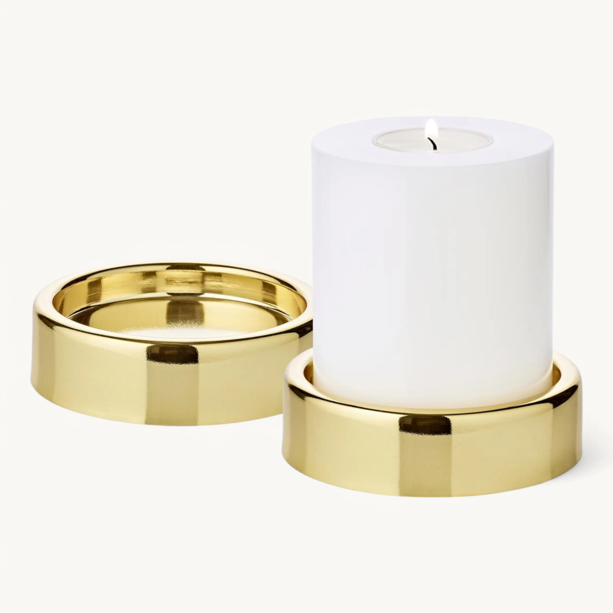 2er-Set Kerzenständer Sanremo (ø 10 cm), vernickelt, goldfarben, für Stumpenkerzen ø 8 cm