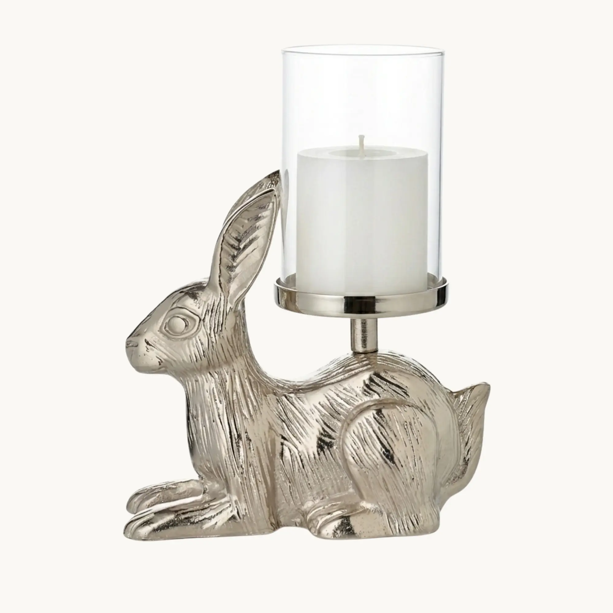 Dekoleuchter Hase (H 19 cm), silberfarben, Aluminium vernickelt