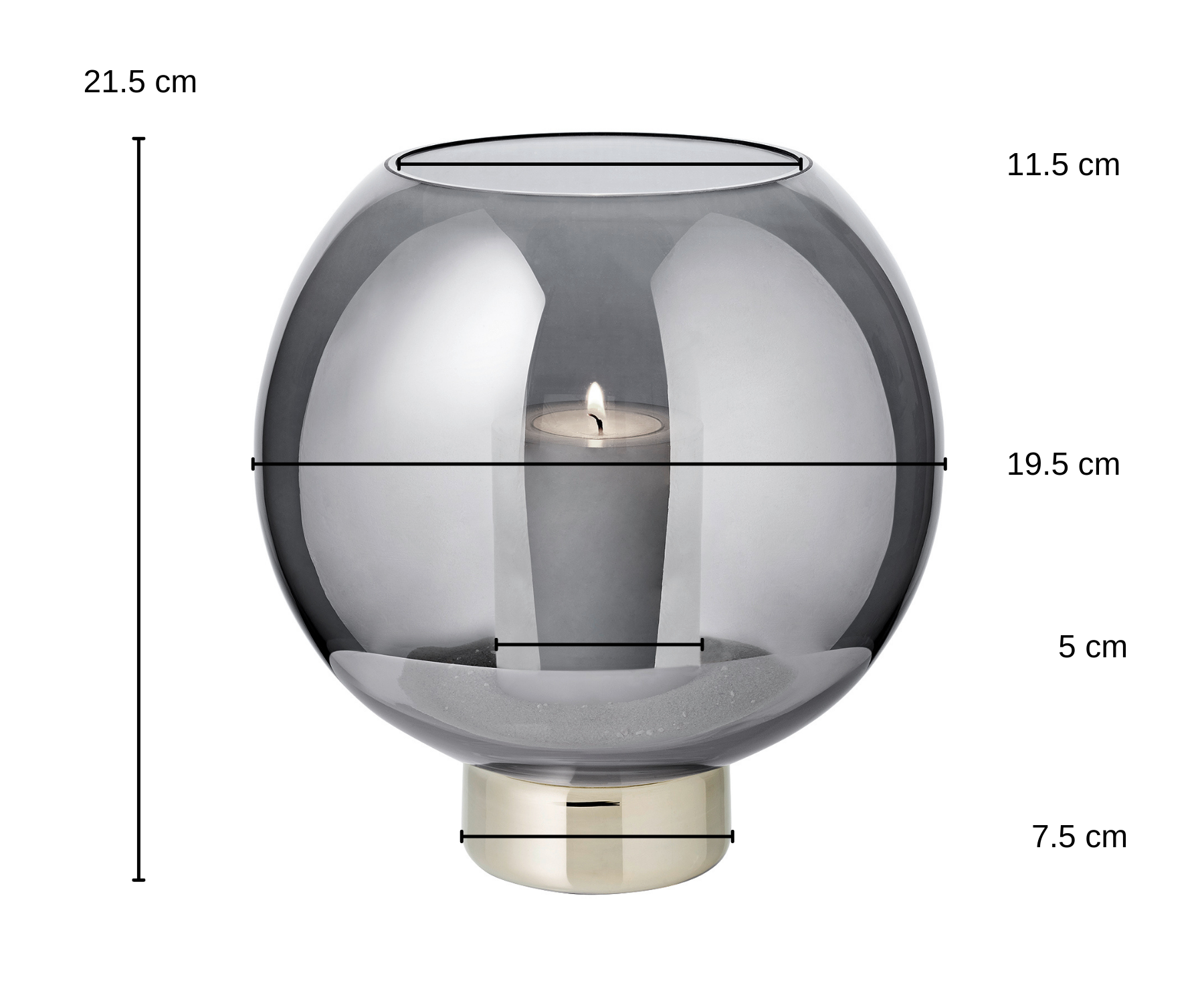 Windlicht Jack (Höhe 21 cm), dunkles Kristallglas mit Platinrand